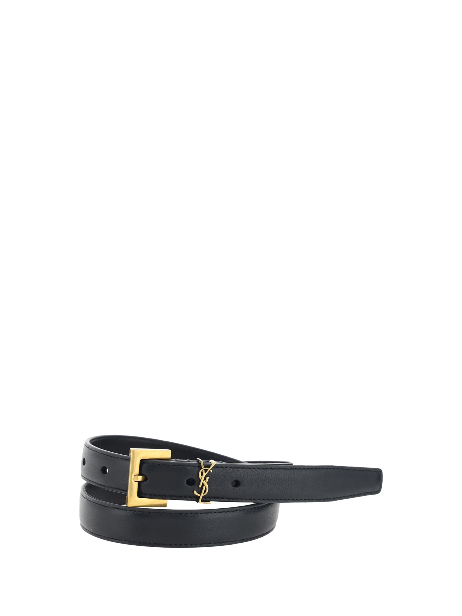 Saint Laurent Cassandre Slim Belt In Black