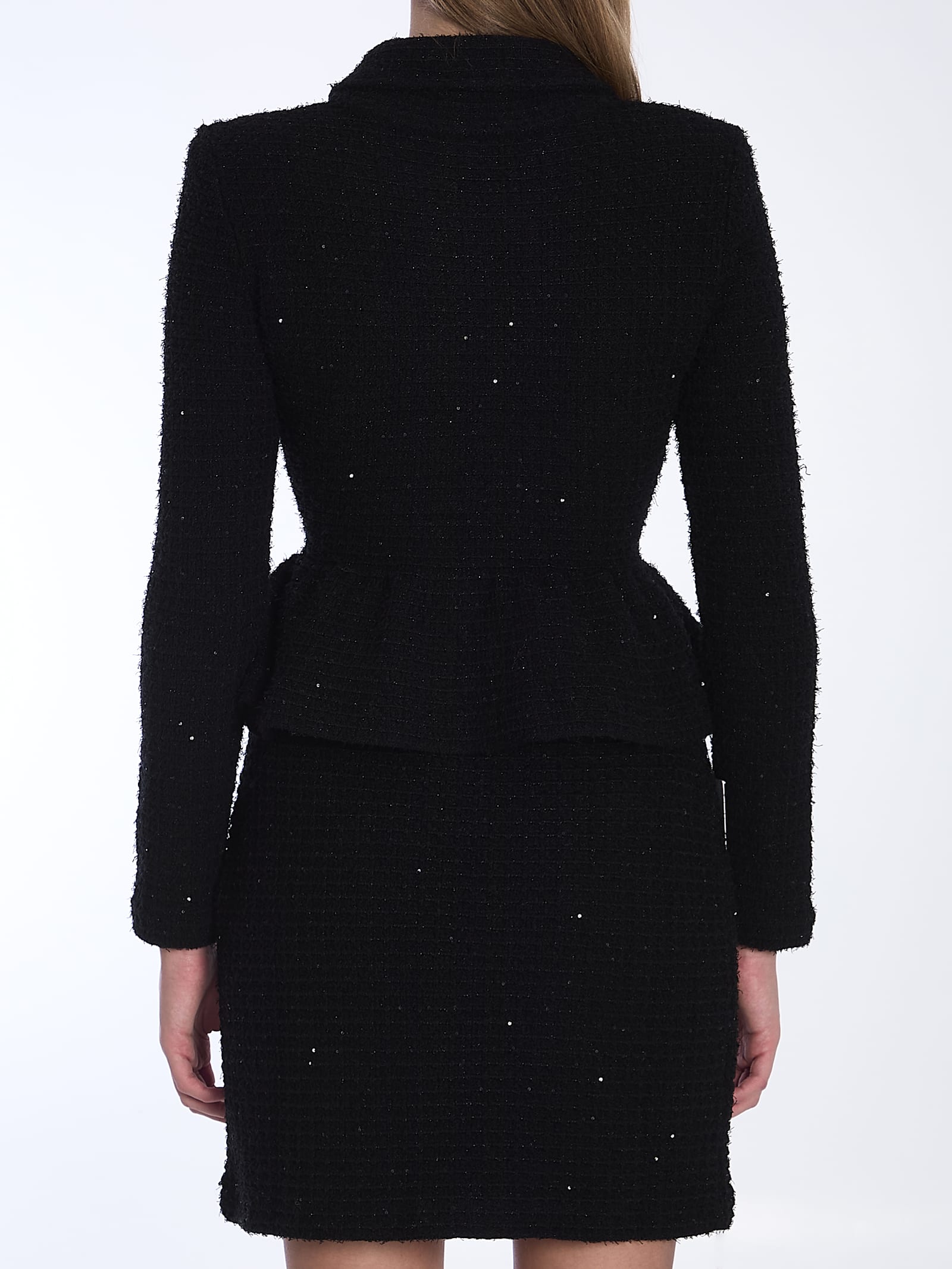 Shop Self-portrait Textured Knit Jacket In Black