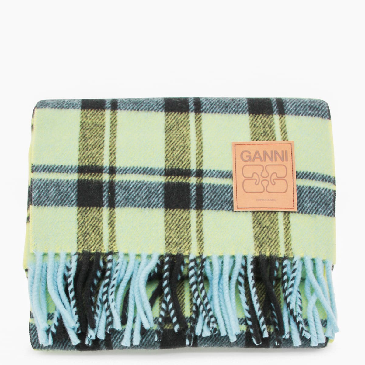 Ganni Plaid Fringed Scarf In Multi