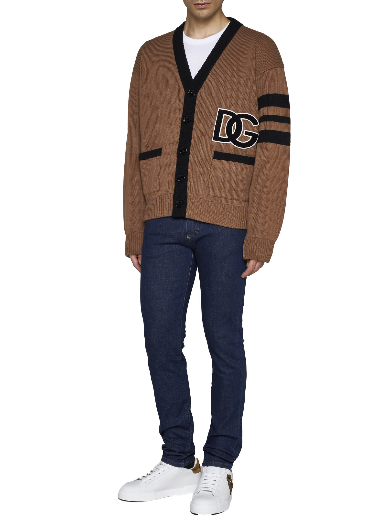 Shop Dolce & Gabbana Wool Cardigan With Logo In Brown