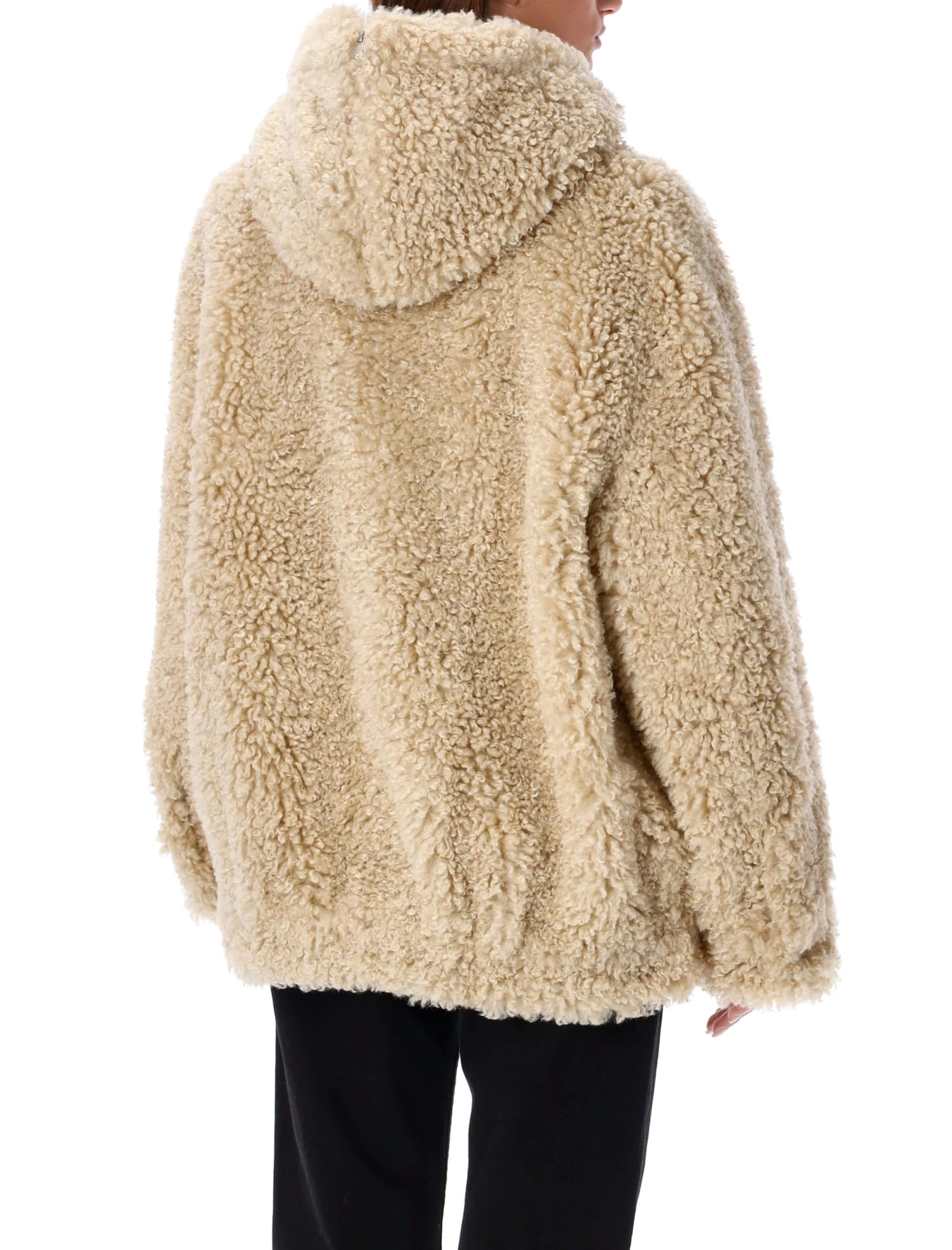 Shop Urbancode Hooded Eco Fur Jacket In Bisquit