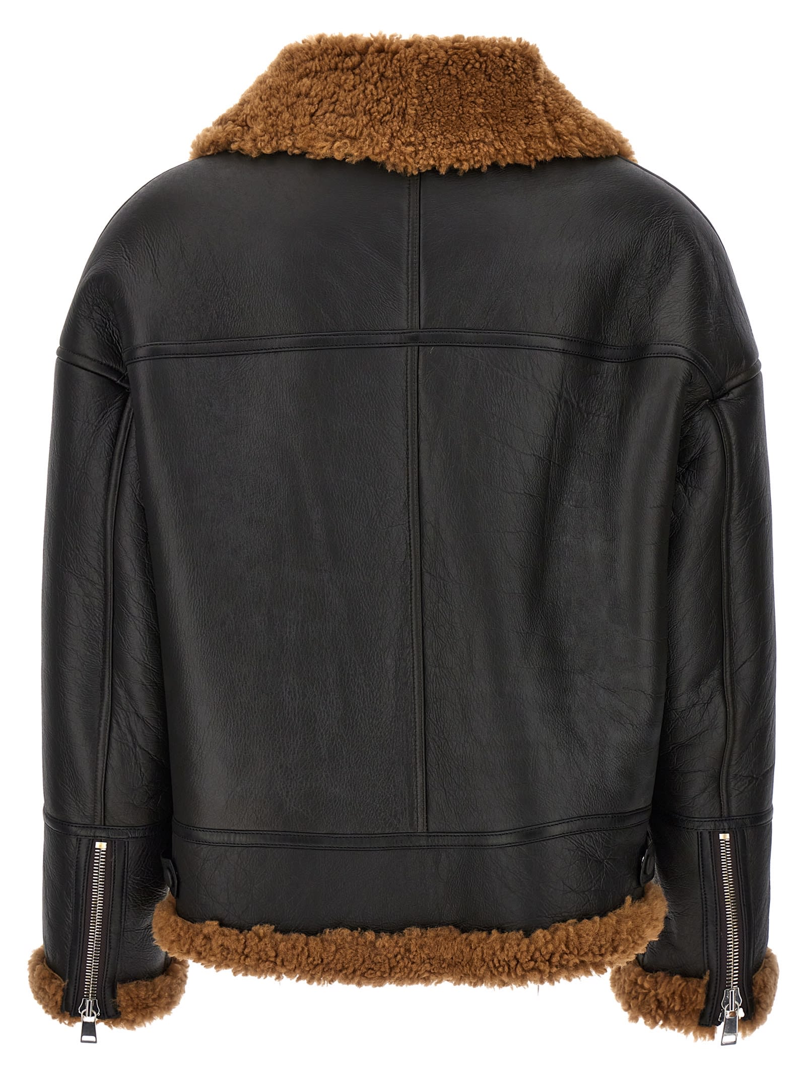 Shop Yves Salomon Leather Sheepskin Jacket In Brown