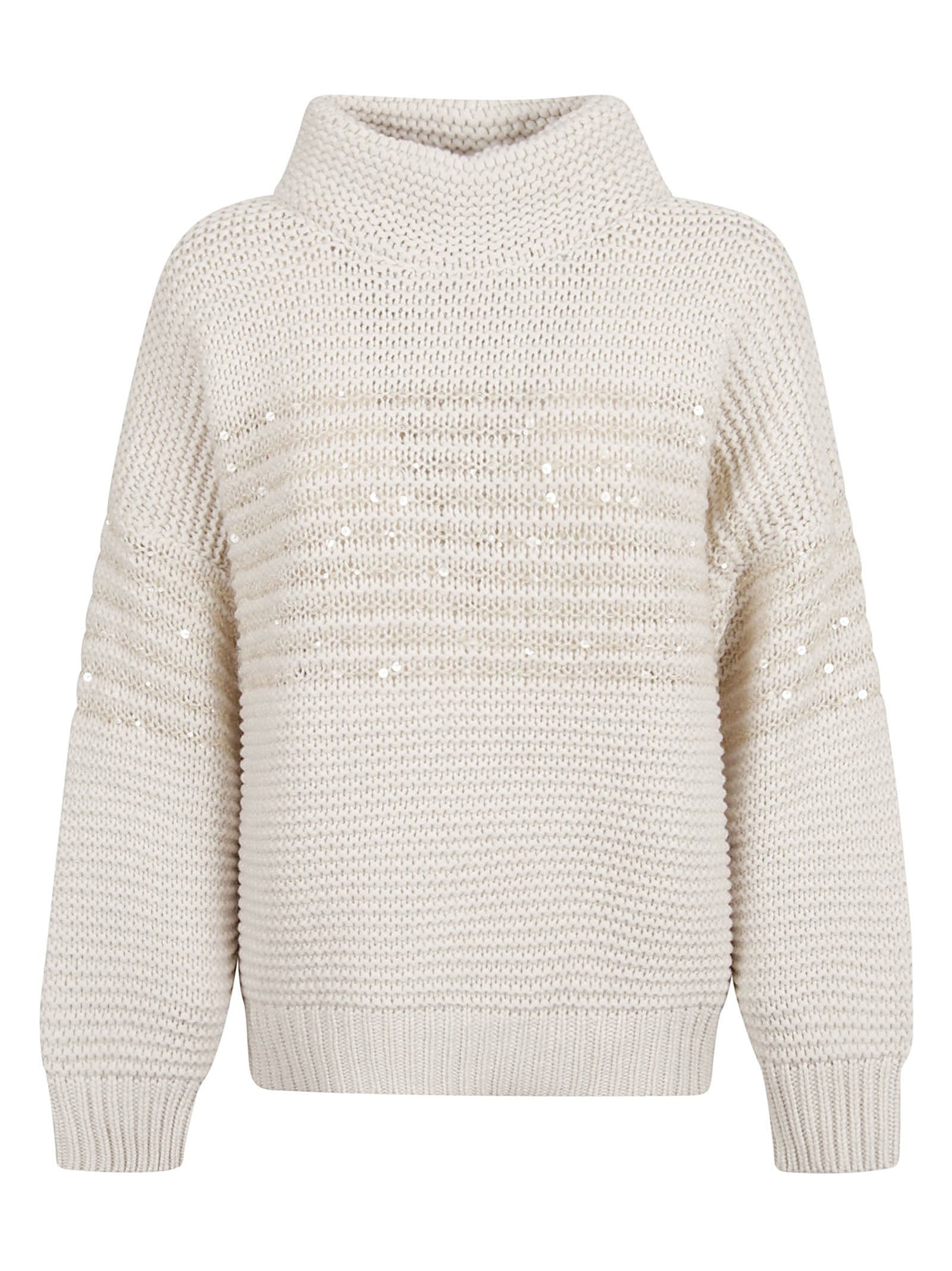 Brunello Cucinelli High-neck Stripe Detail Embellished Sweater