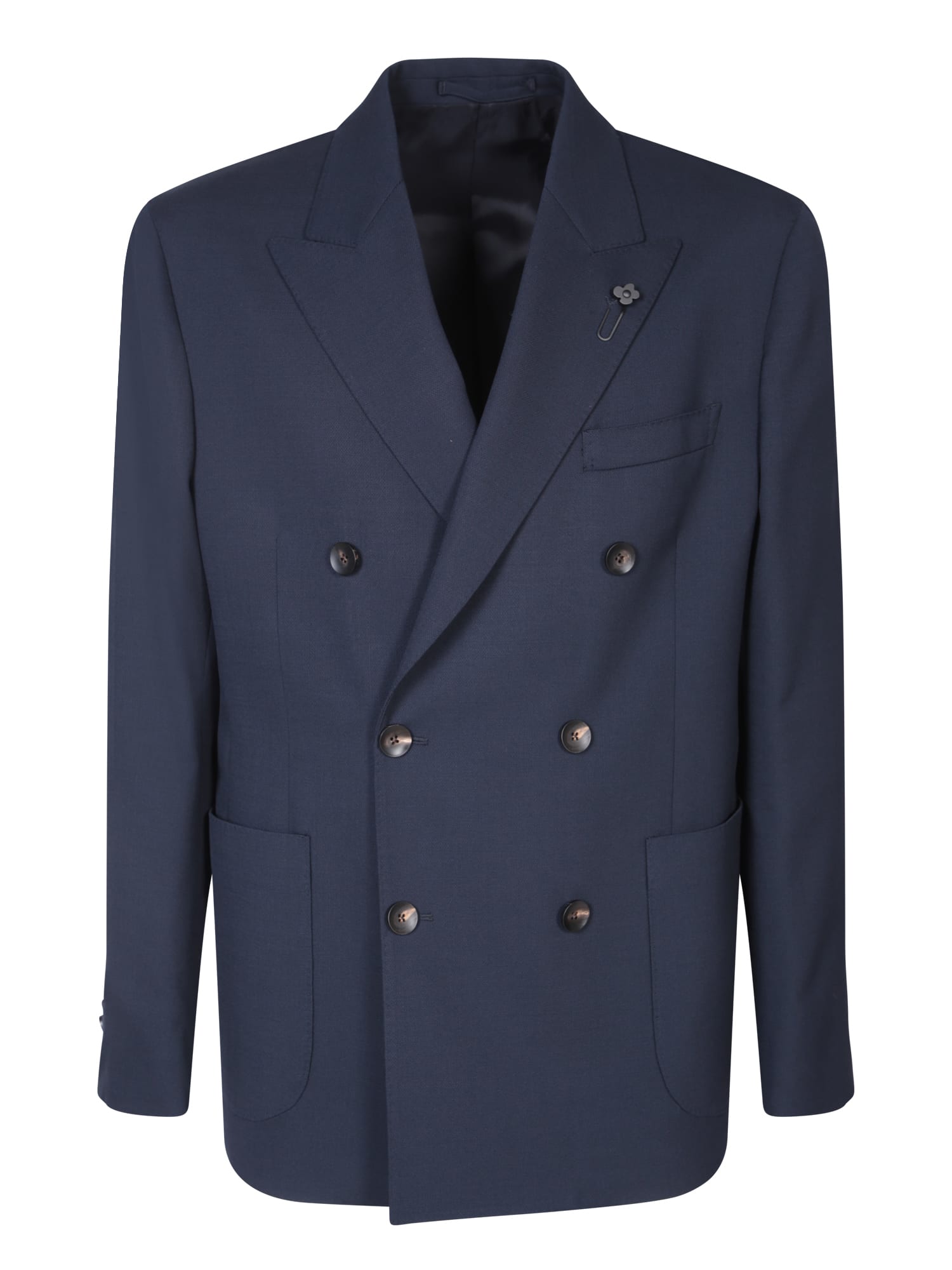 Shop Lardini Double-breasted Blue Jacket