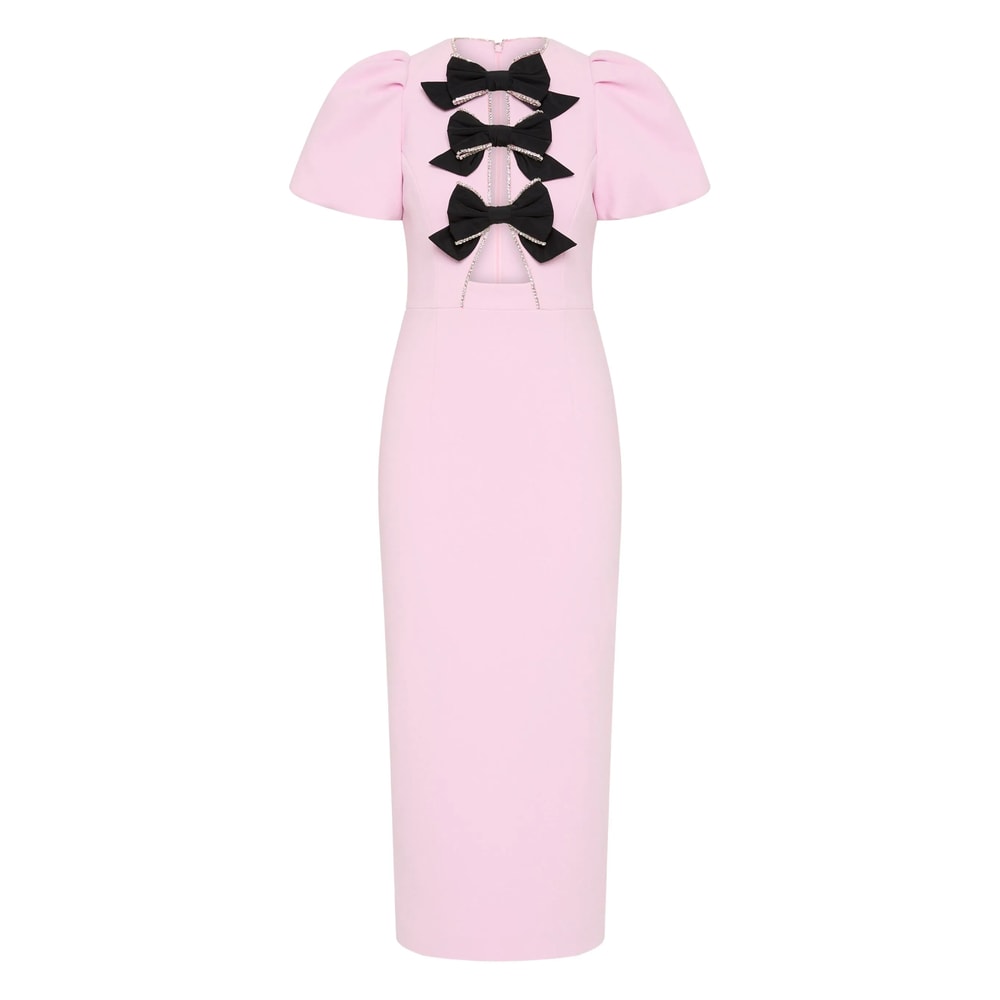 Rebecca Vallance Nemy Bow-embellished Crepe Midi Dress In Pink