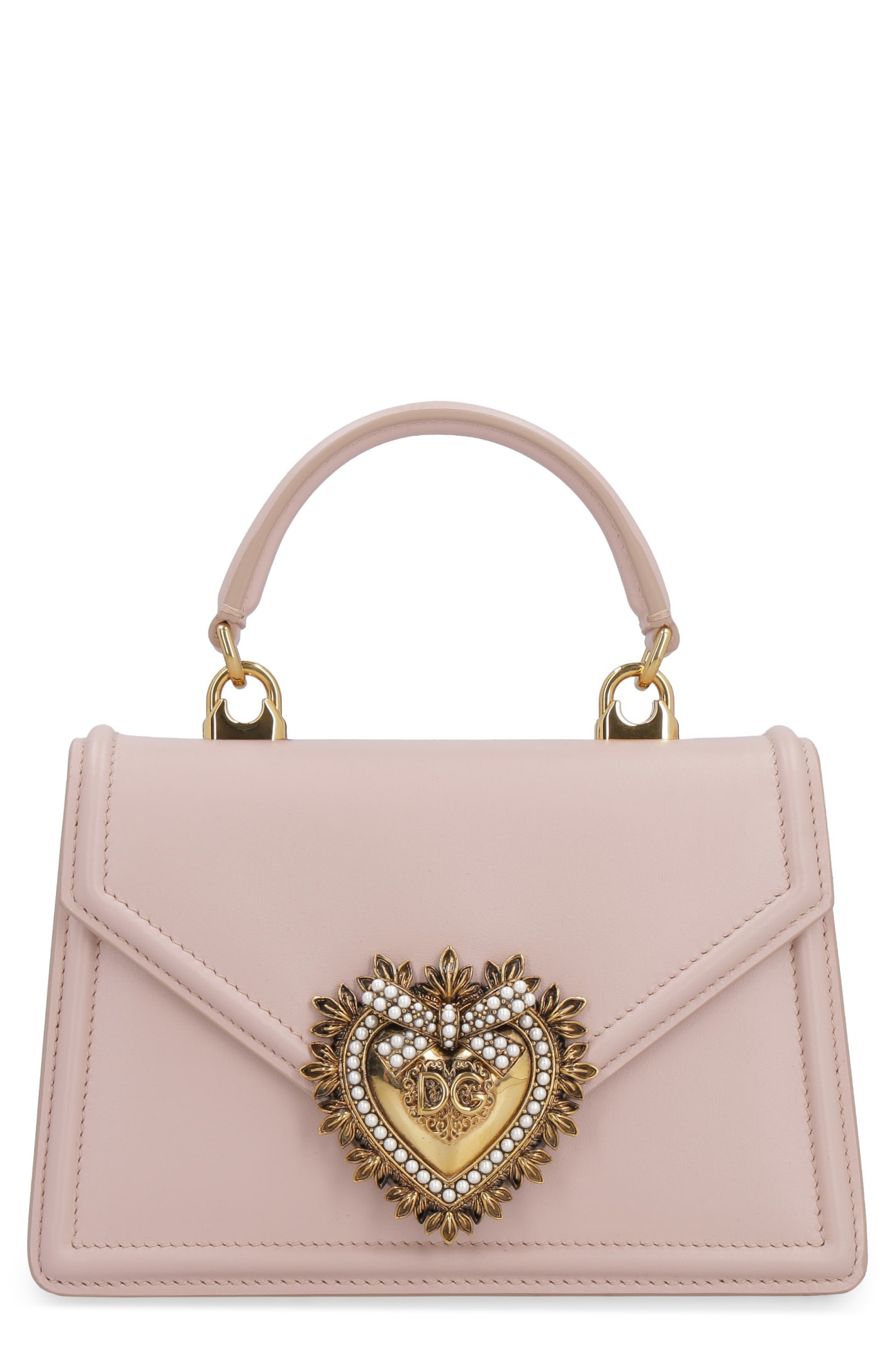 Shop Dolce & Gabbana Devotion Leather Mini-bag In Pale Pink