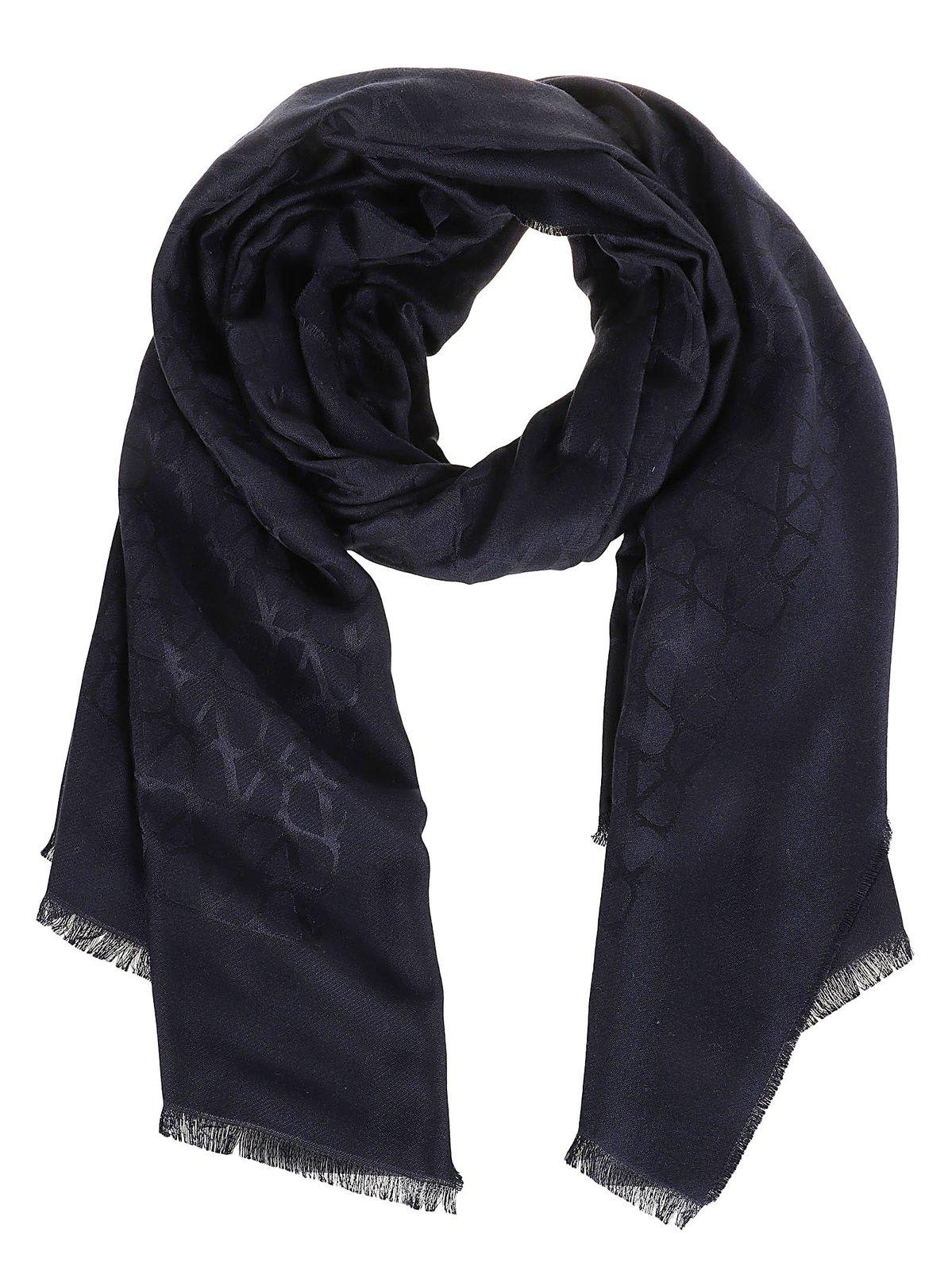 Valentino Vlogo Signature Frayed Scarf In Blue