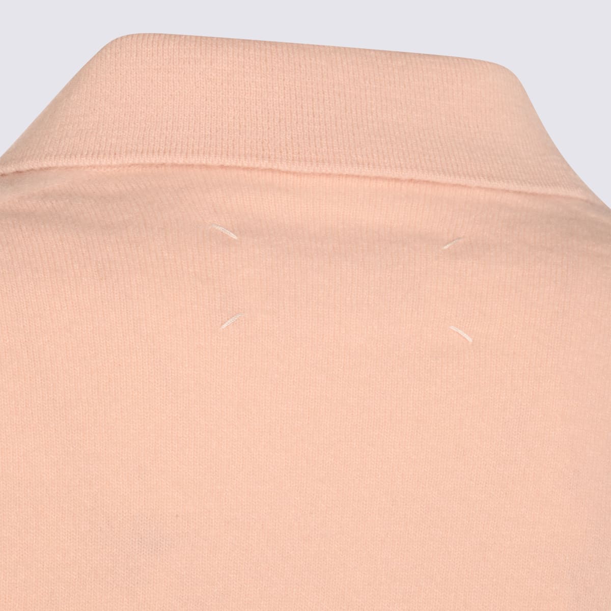 Maison Margiela Light Pink Wool Polo Shirt With Open Collar And Ribbed Edges In Brown