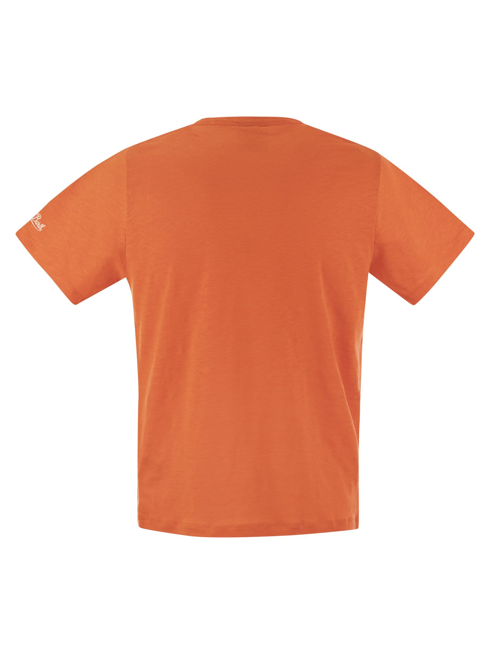 Shop Mc2 Saint Barth Ecstasea - Linen T-shirt With Pocket In Orange