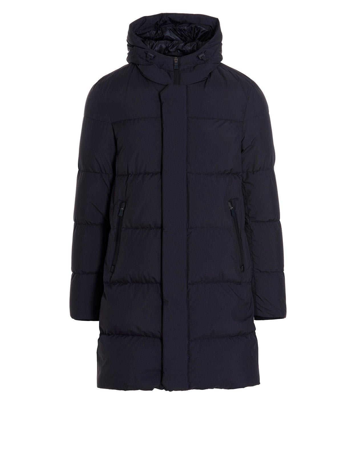 Shop Herno Drawstring Hooded Parka Coat In Blue