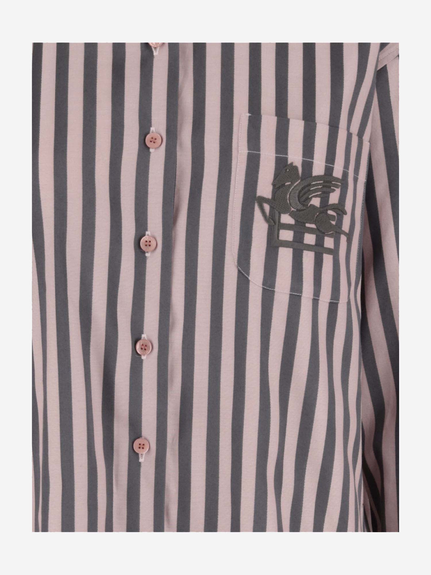 Etro Boyfriend Awning Striped Shirt With Logo Embroidery In Red
