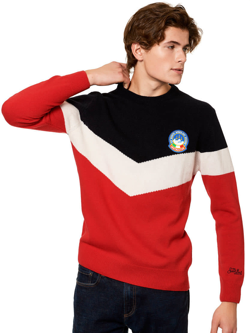 Shop Mc2 Saint Barth Blended Cashmere Man Red And Blue Sweater