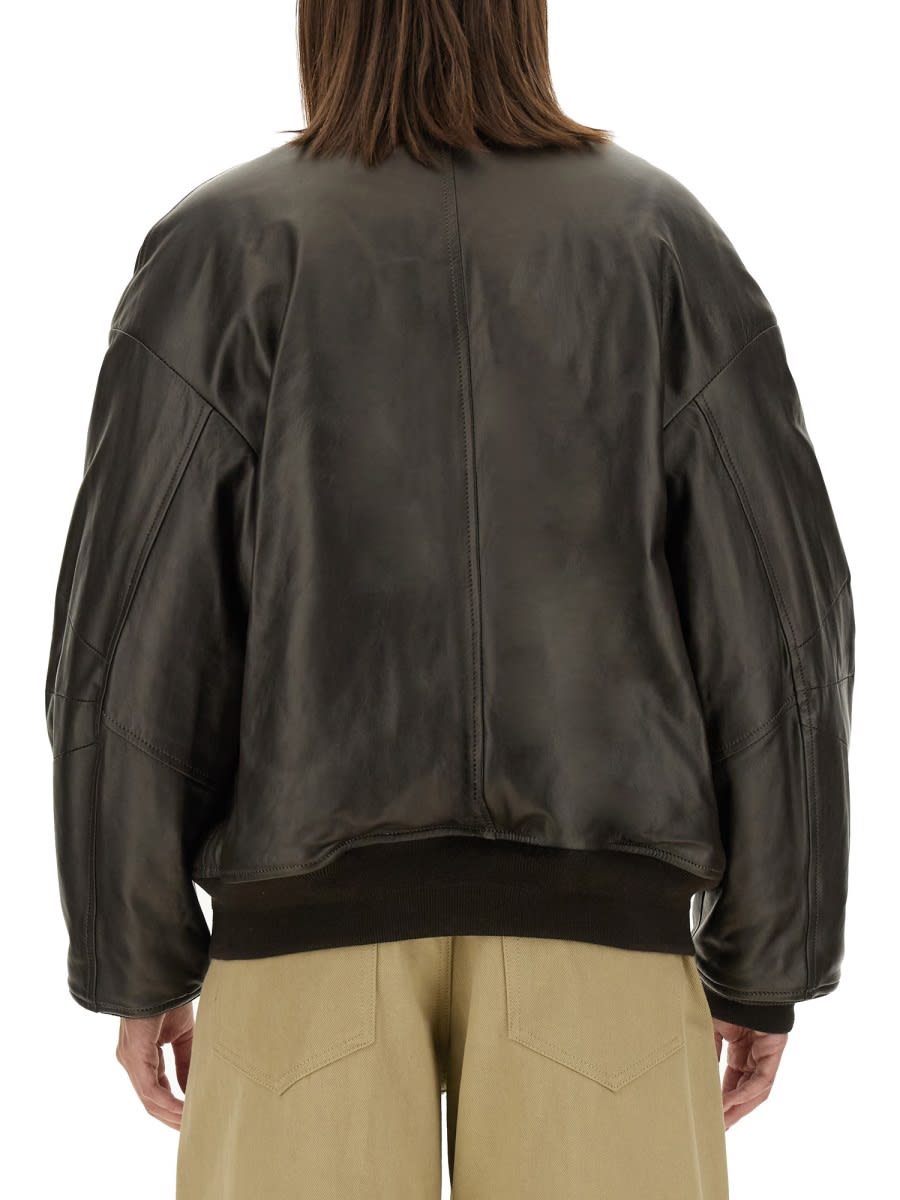 Shop Salvatore Santoro Leather Bomber Jacket In Brown