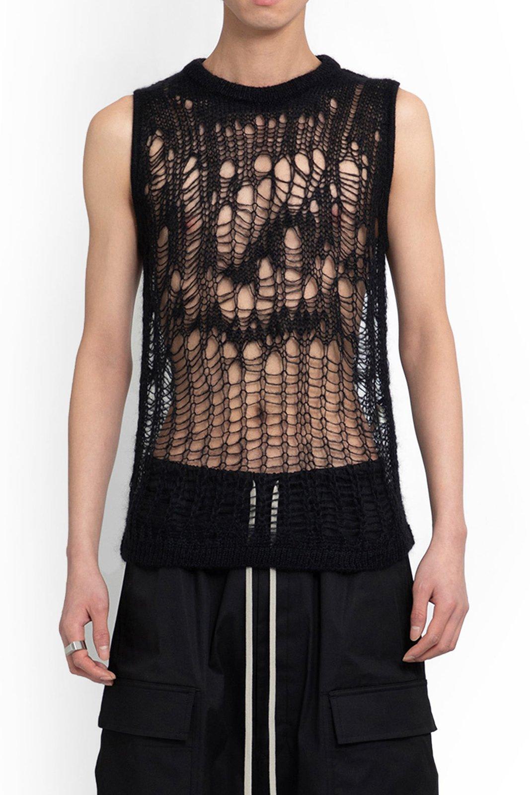 Shop Rick Owens Open-knitted Sleeveless Tank Top In Black