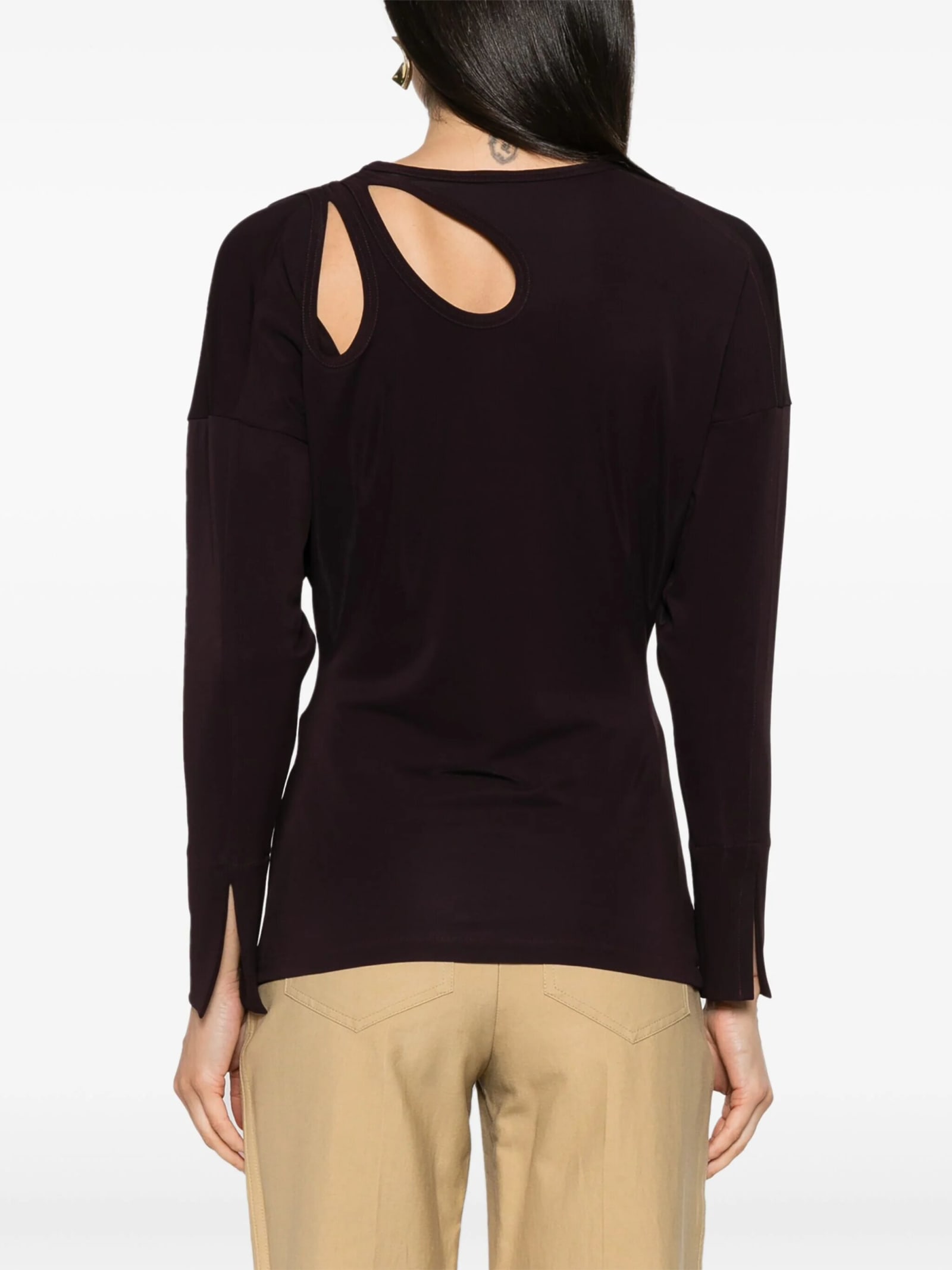 Shop Victoria Beckham Twist Detail Jersey Top In Deep Mahogany