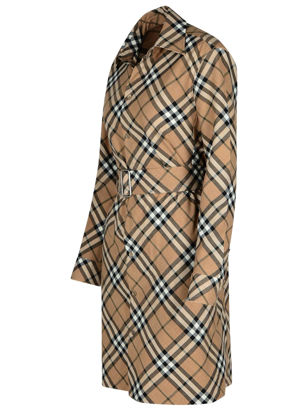 Shop Burberry Check Dress In Beige Wool Blend