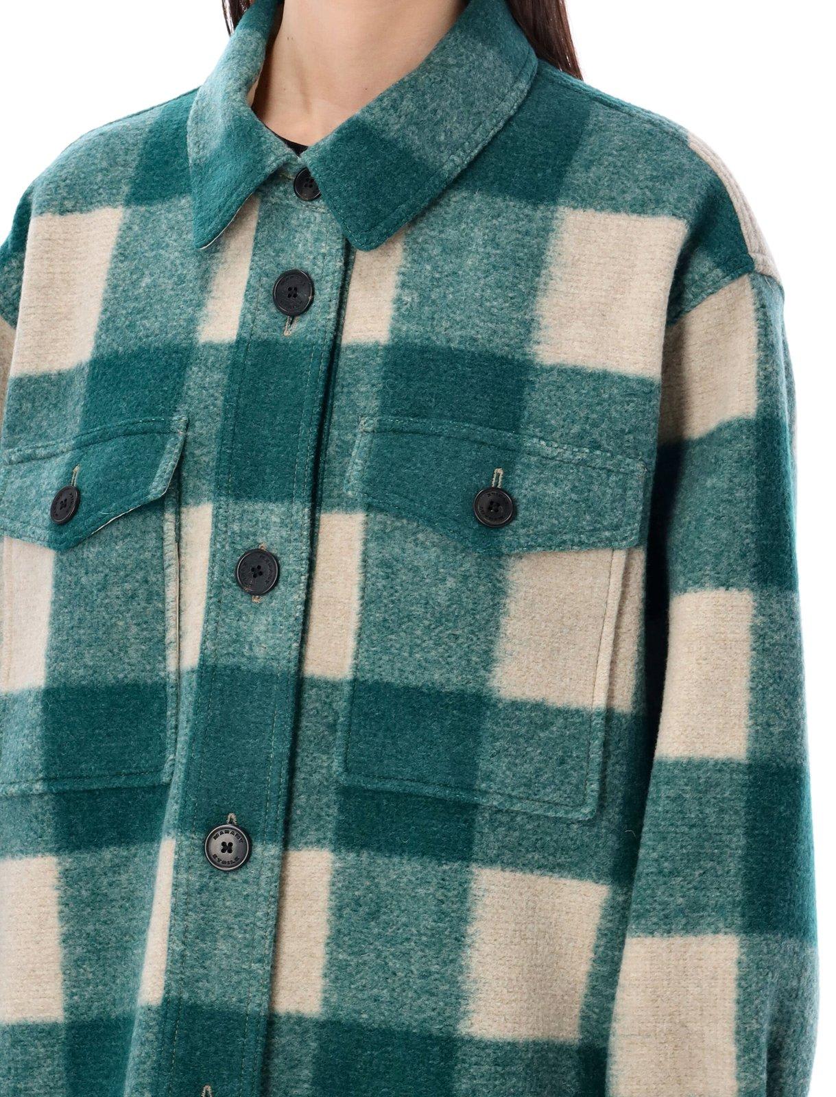 Shop Marant Etoile Harveli Checked Buttoned Overshirt In Green