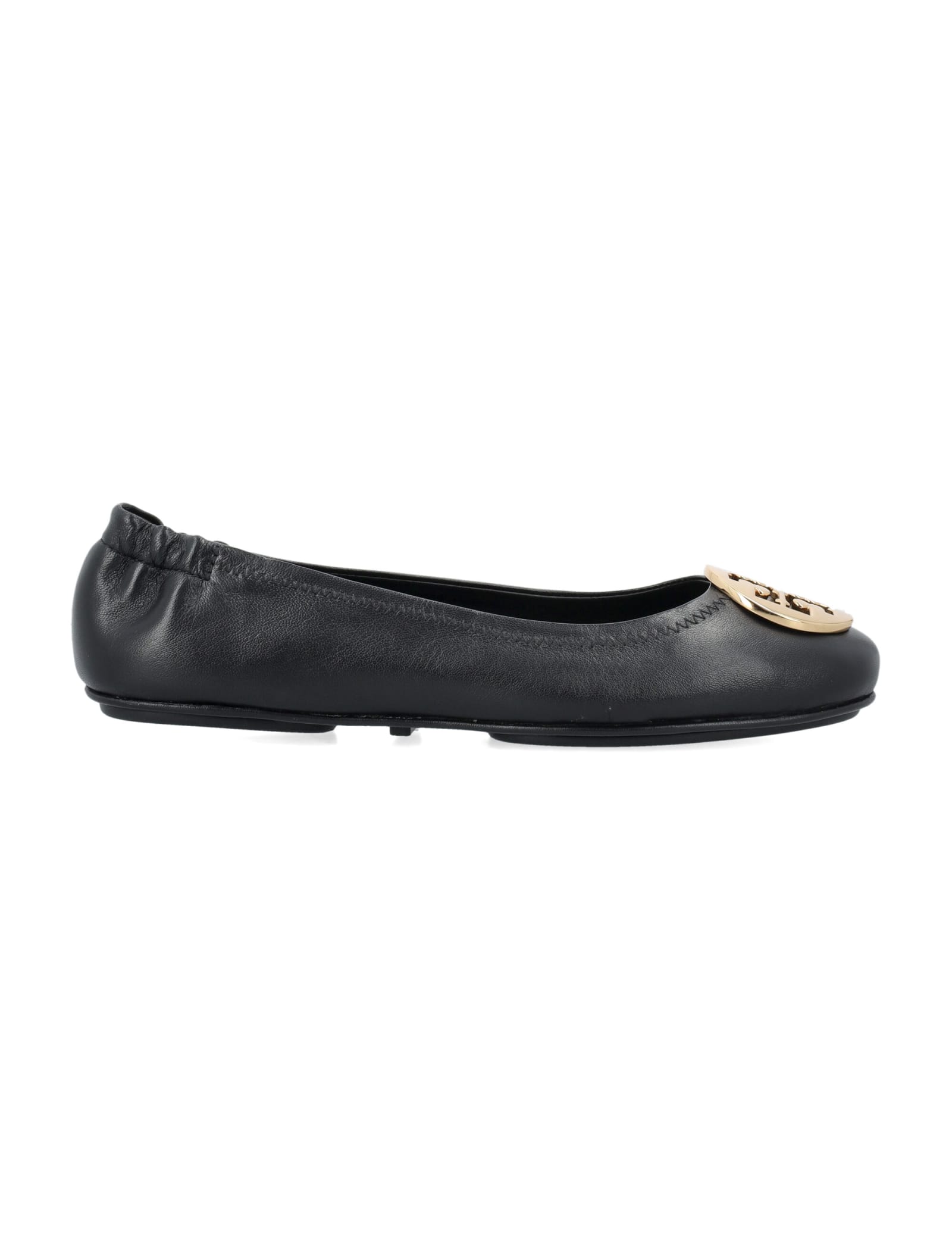 Shop Tory Burch Minni Travel Ballet Flats With Logo In Perfect Black / Gold