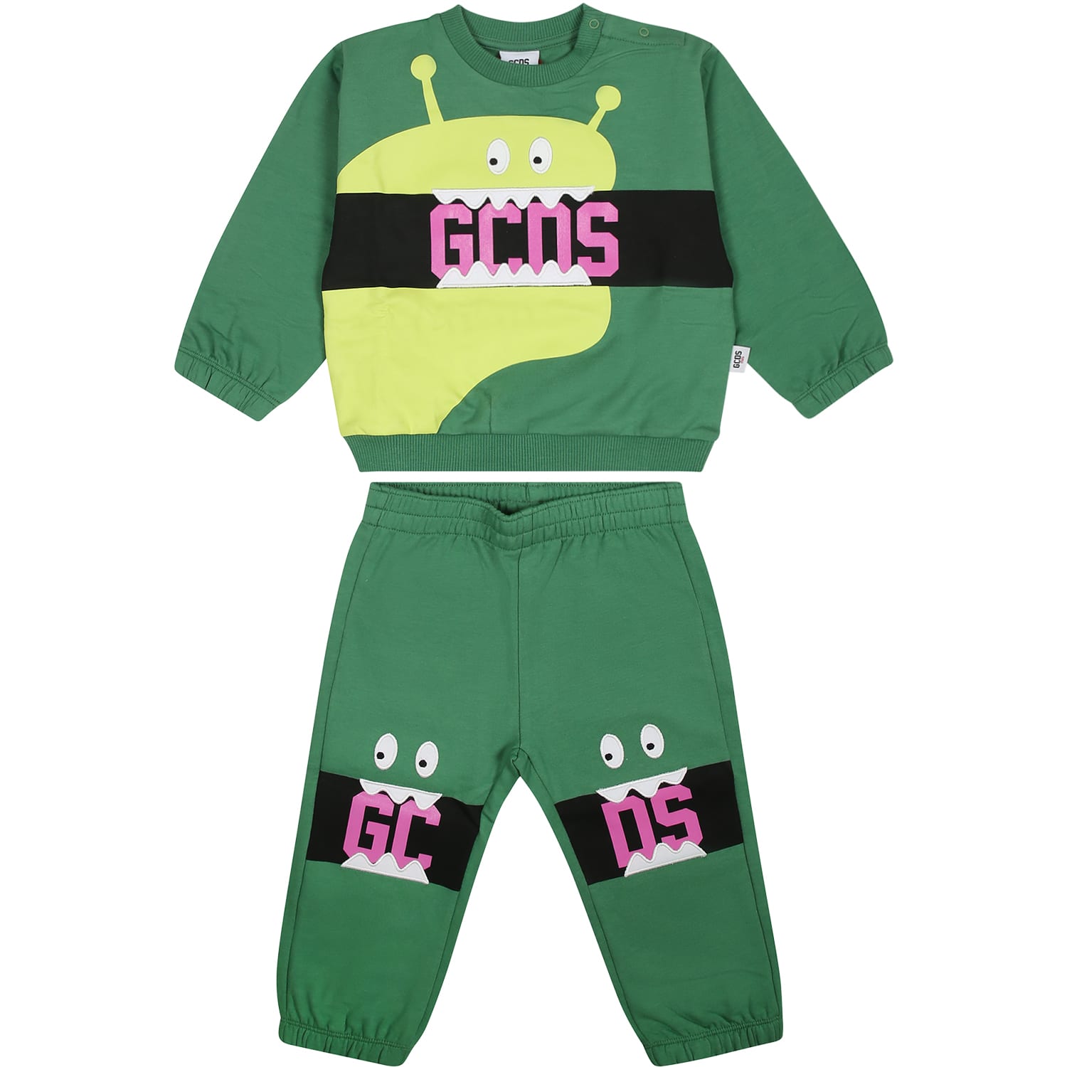 Gcds Mini Babies' Completo Verde Per Neonato Con Mostro E Logo In Green