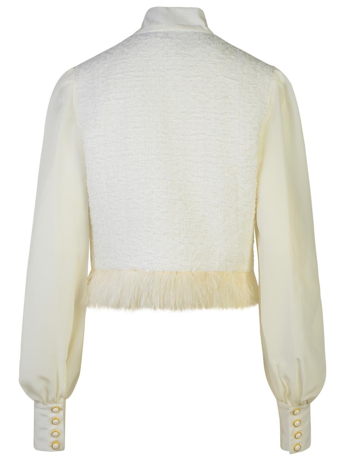 Shop Balmain Tweed Crepe Jacket In White