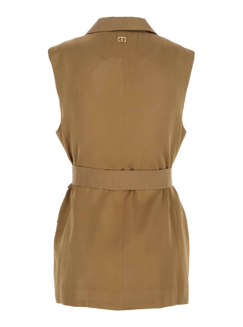 TWINSET BEIGE DOUBLE-BREASTED VEST WITH PEAK REVERS AND ADJUSTABLE BELT IN VISCOSE BLEND WOMAN