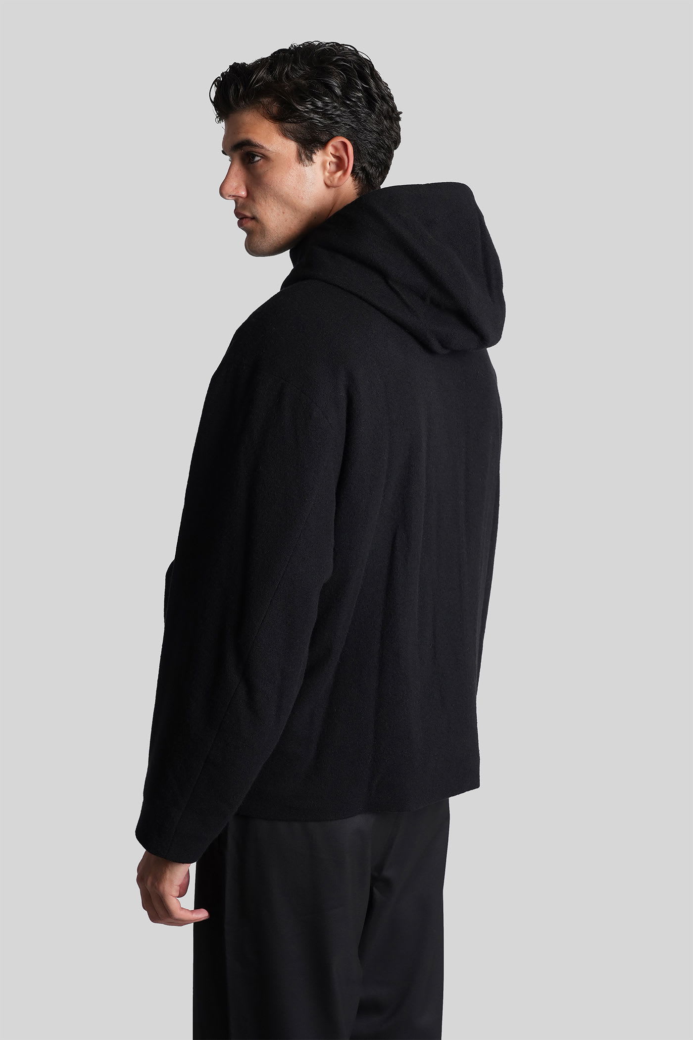 Attachment Casual Jacket In Black Wool In Black