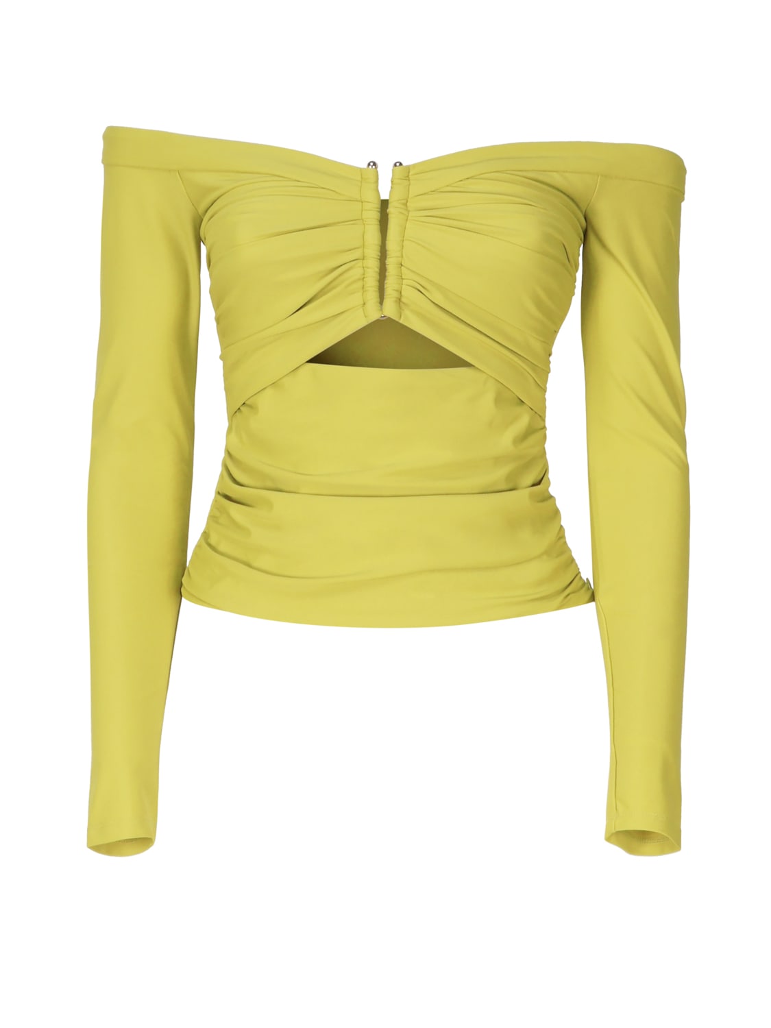 Shop Self-portrait Jersey Top With Bare Shoulders In Acid Green