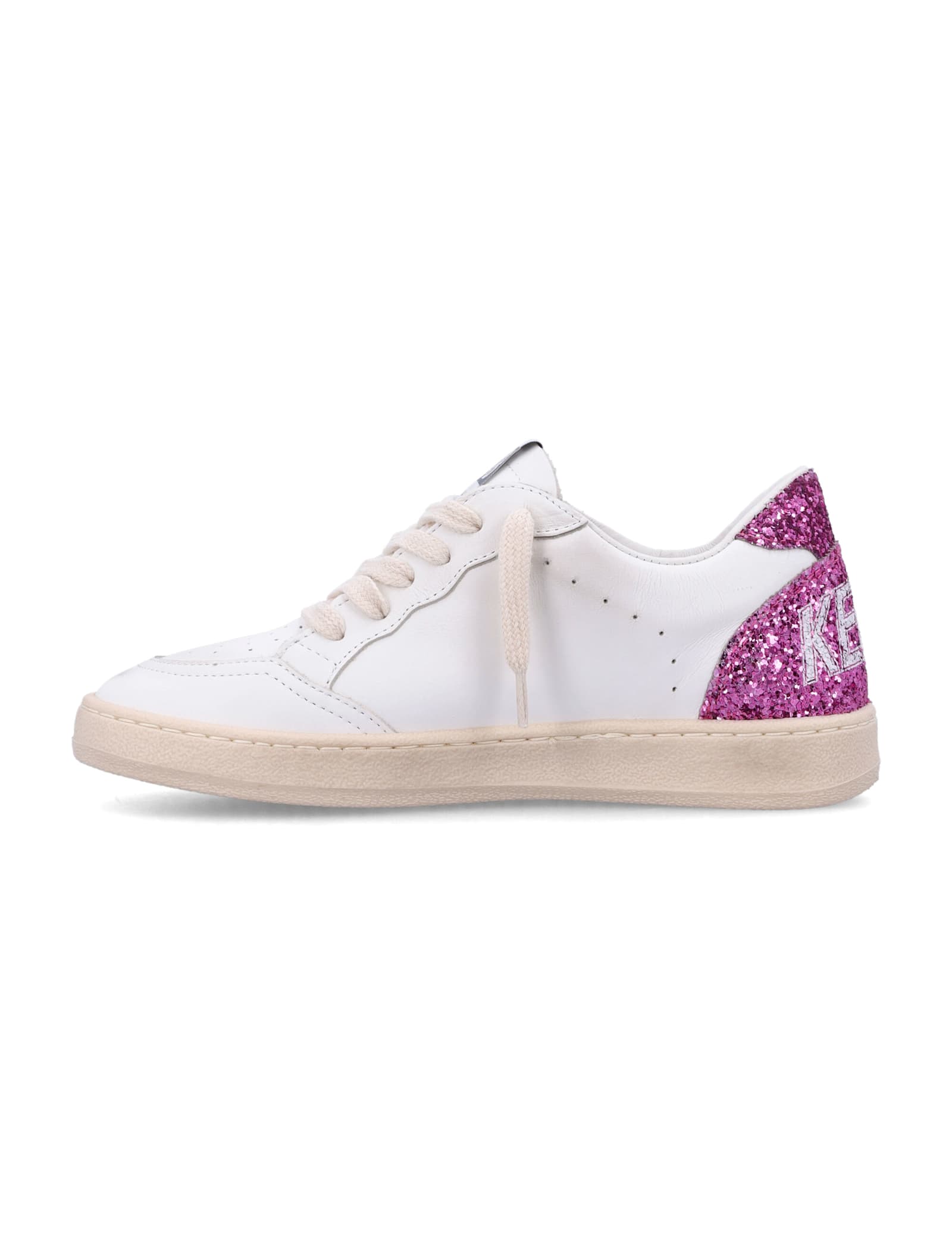 Golden Goose White Leather Ball Star Sneakers With Silver/pink Glitter In White