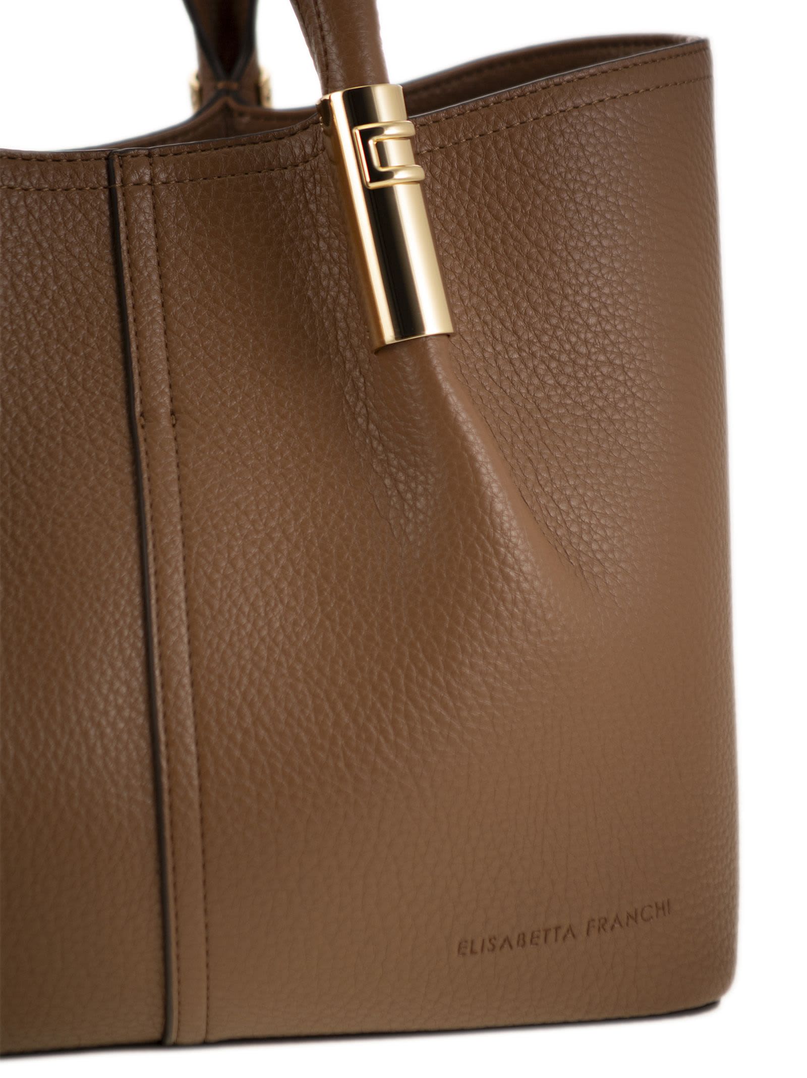 Elisabetta Franchi Medium Tote Bag With Logo Details In Brown