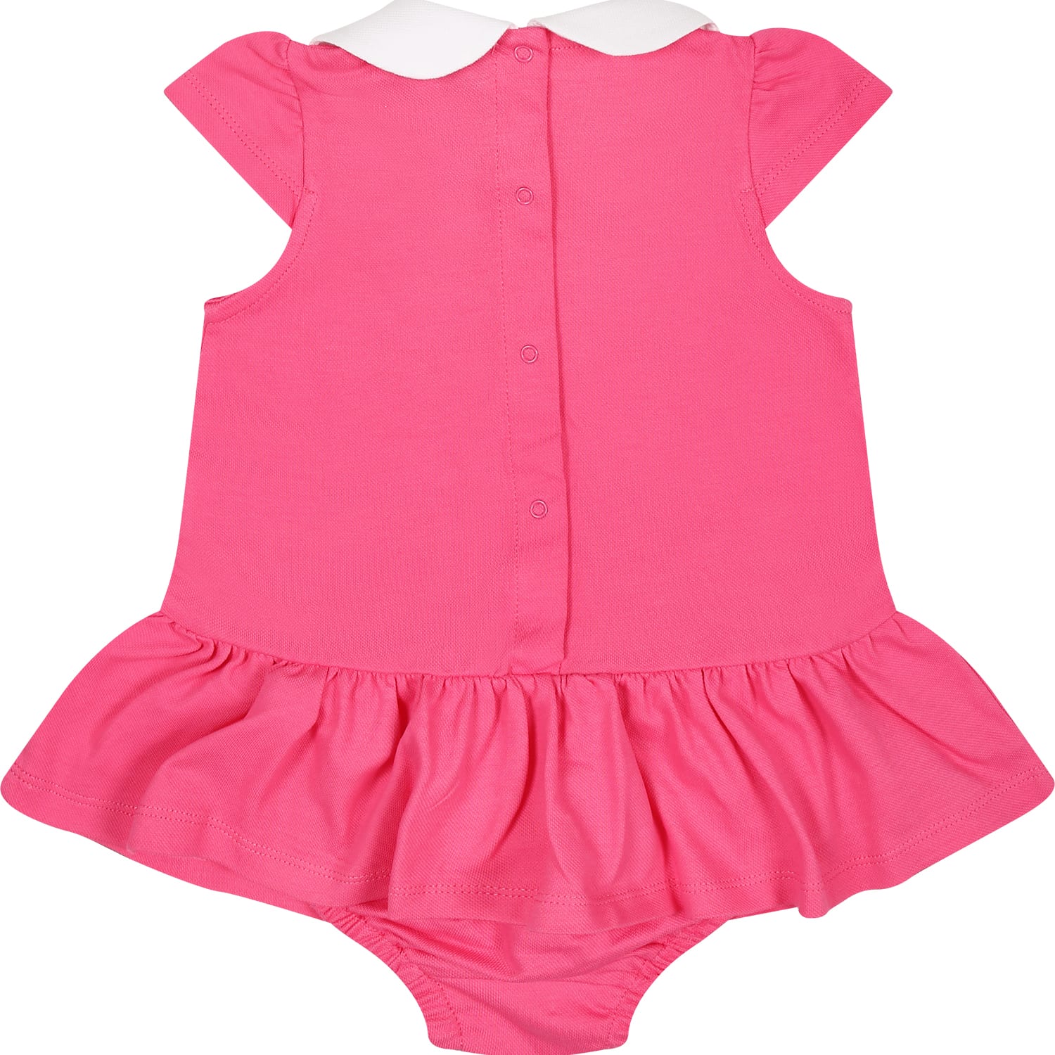 Shop Moschino Fuchsia Dress For Baby Girl With Multicolor Teddy Bear