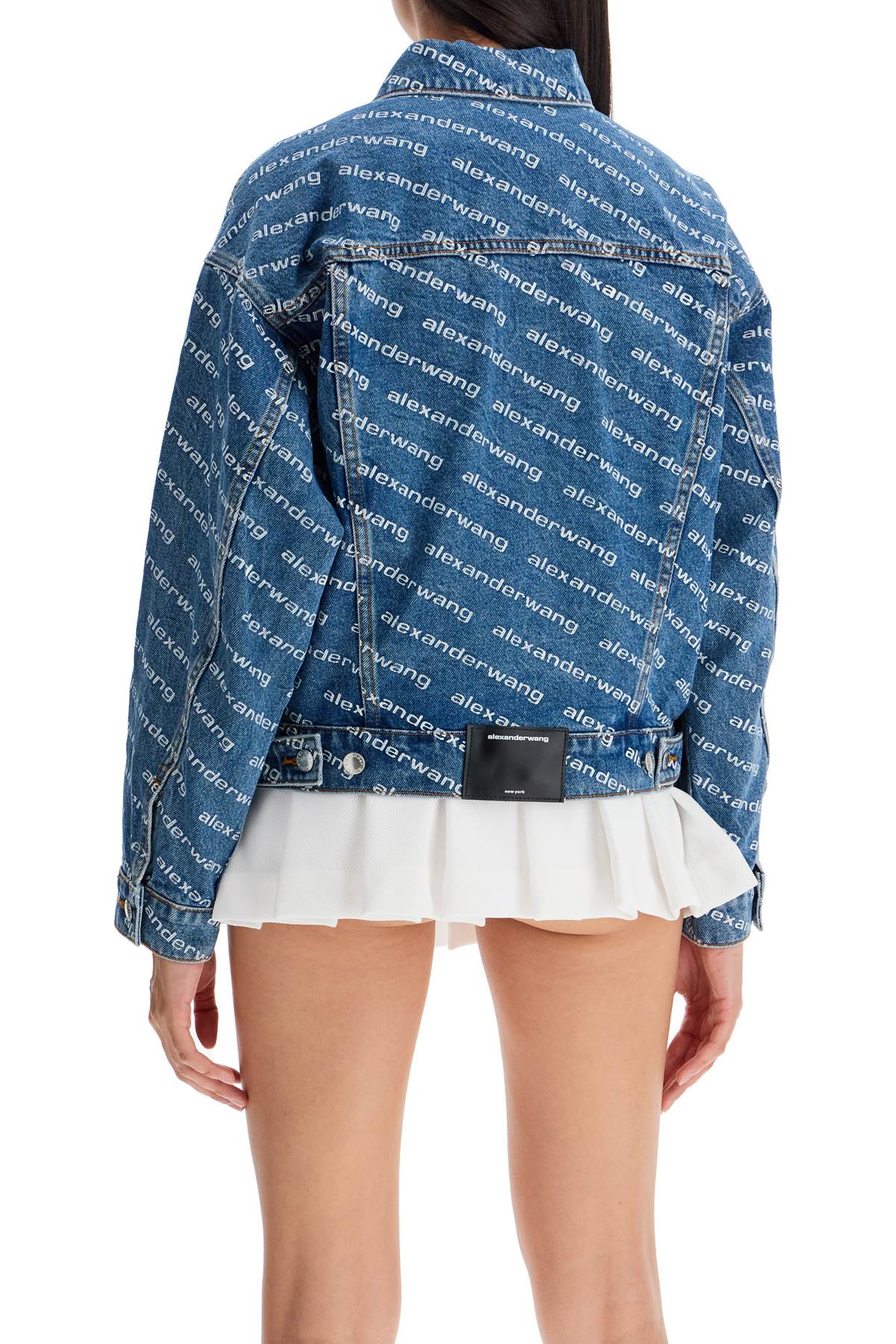 Shop Alexander Wang Denim Logoed Jacket In Deep Blue/white (blue)