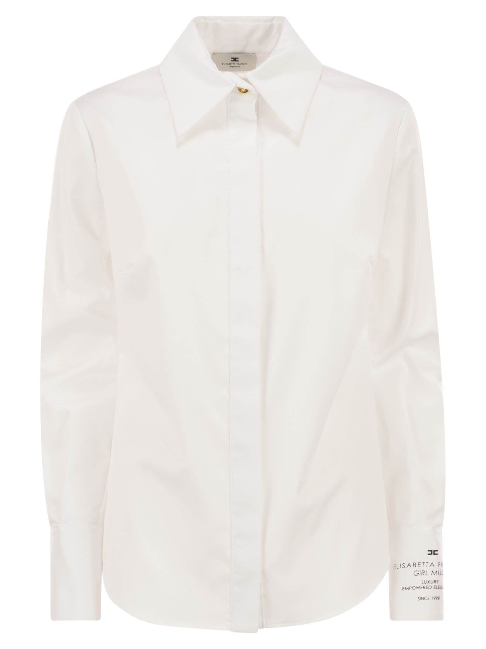 Elisabetta Franchi Cotton Poplin Shirt With Logo In Gray