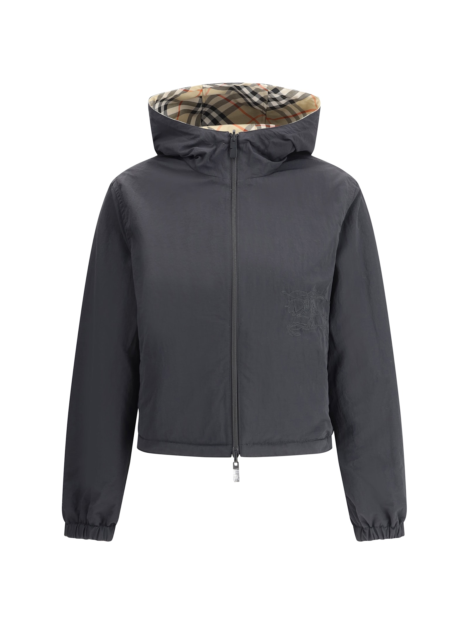 Burberry Woman Printed Nylon Reversible Down Jacket In Sand Ip Check