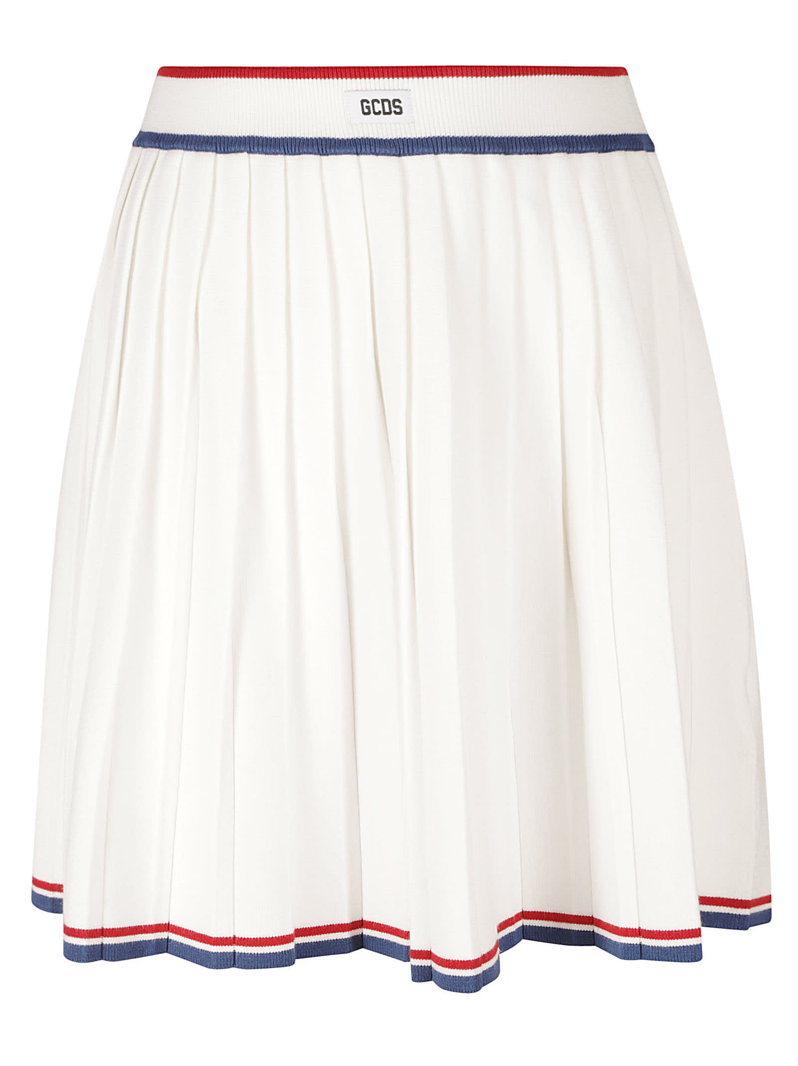 Shop Gcds Pleated Knit Skirt In Off White