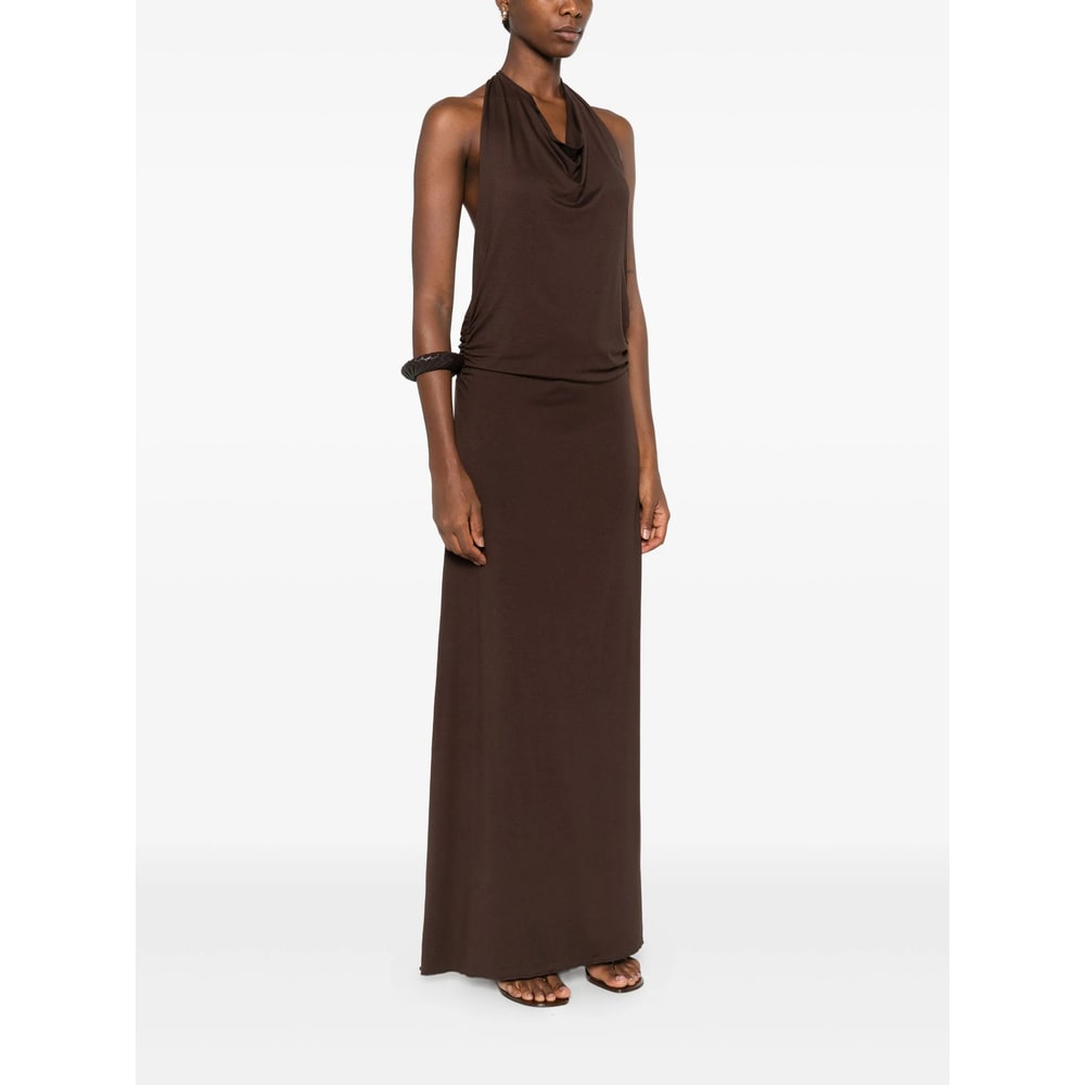 Gimaguas Sleeveless Maxi Dress Halter Neckline In Brown
