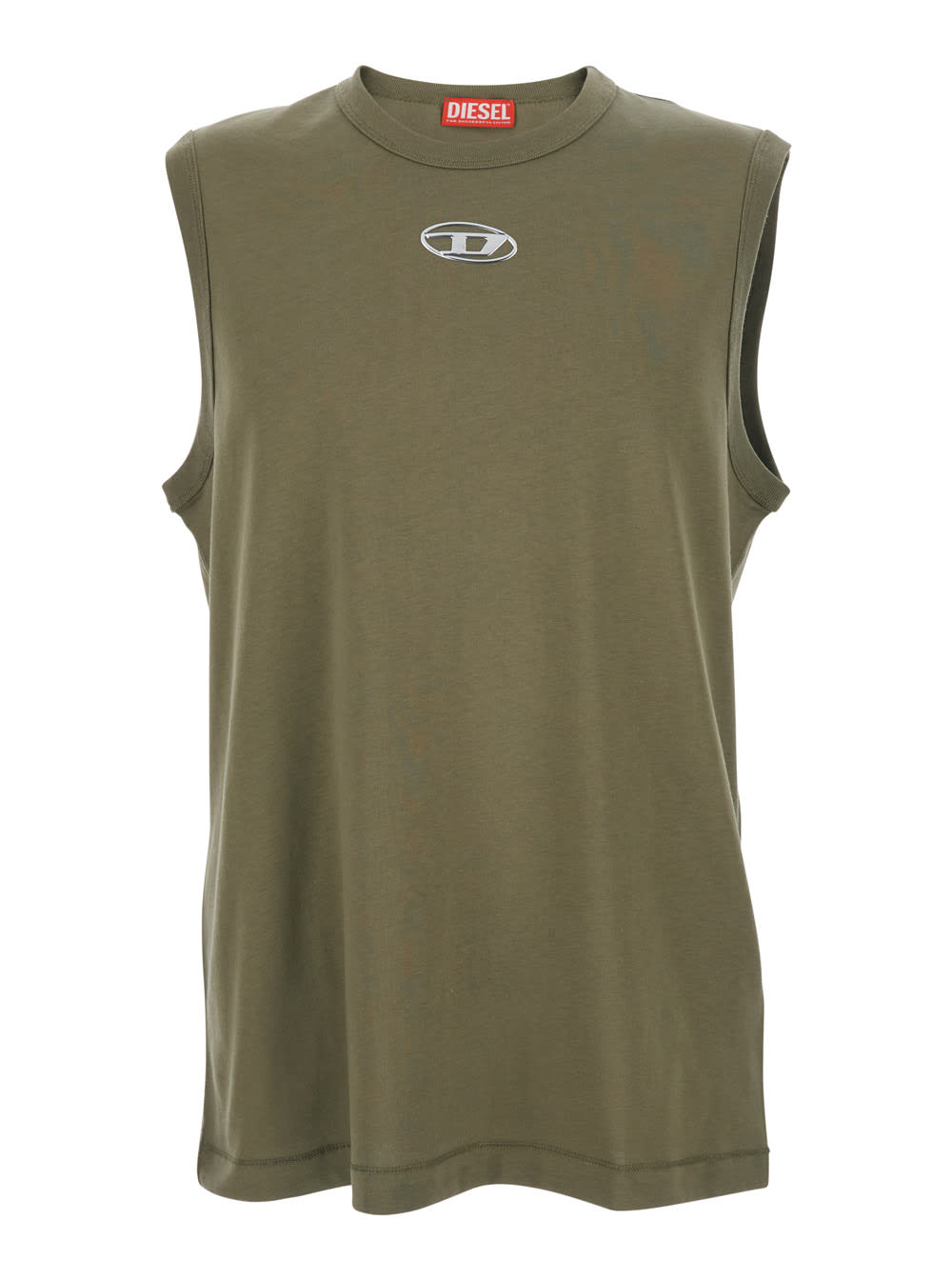 Diesel t-bisco-iod Green Sleeveless Top With Logo Detail On The Front In Cotton Man