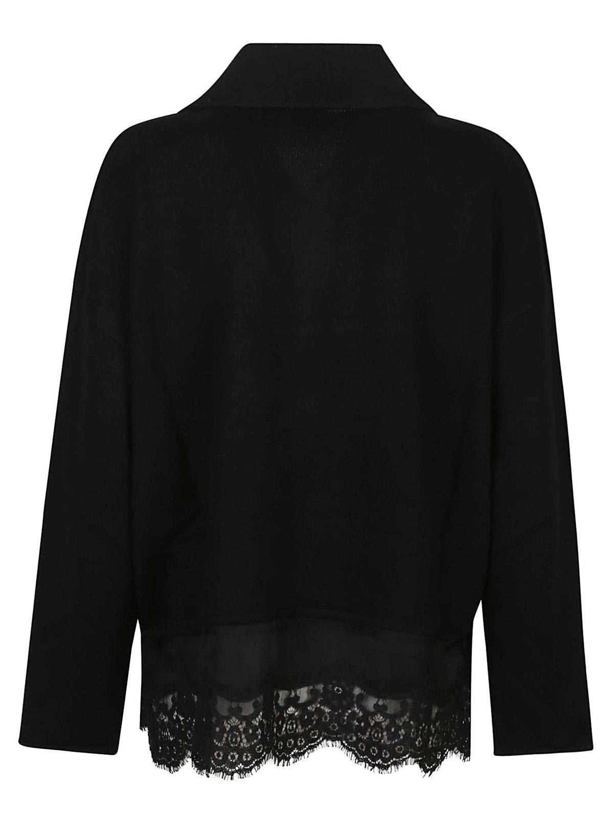 Shop Pinko Half-zip Lace-trim Jumper In Black