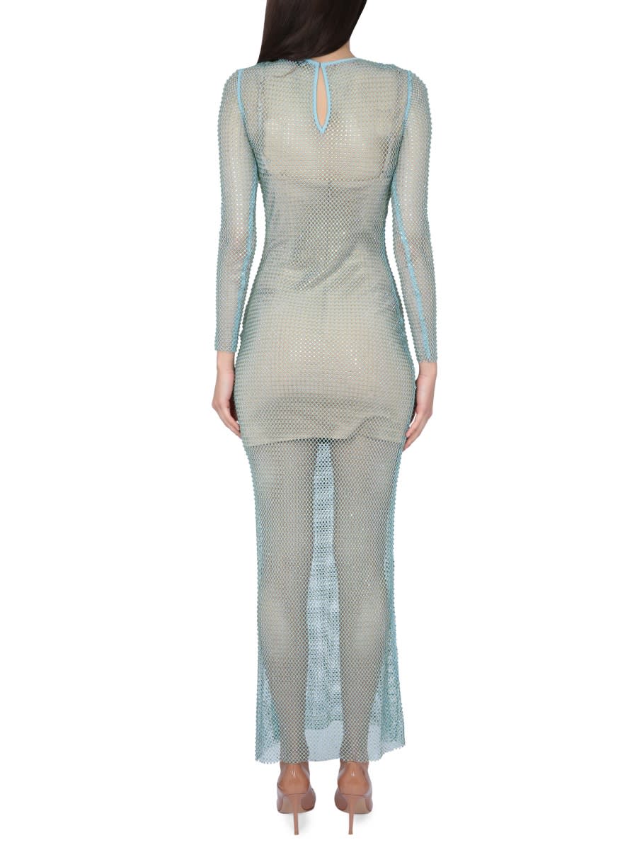 Self-portrait Multicolor Crystal Embellished Fishnet Dress In Green