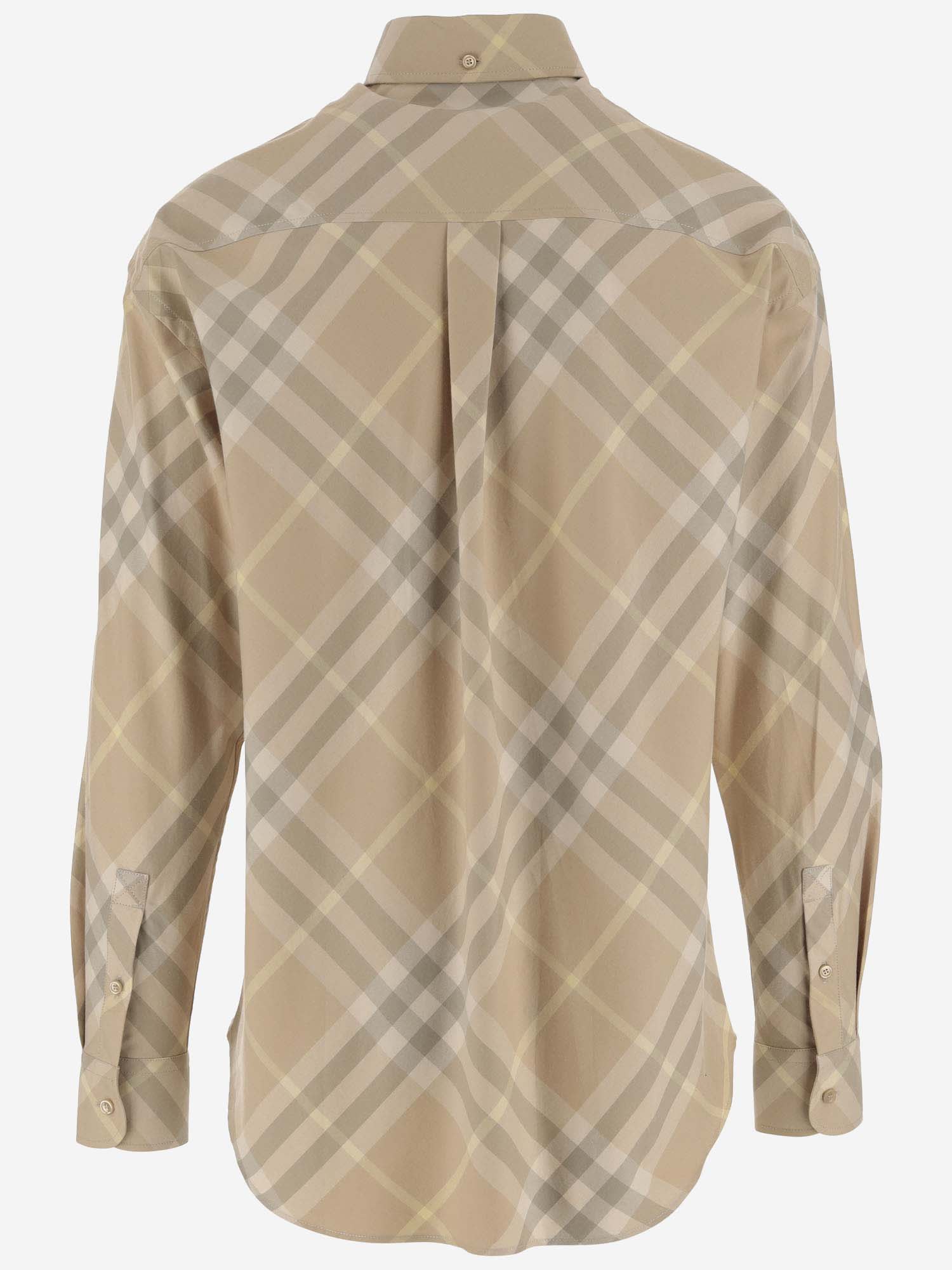 Shop Burberry Cotton Shirt With Check Pattern In Flax Ip Check
