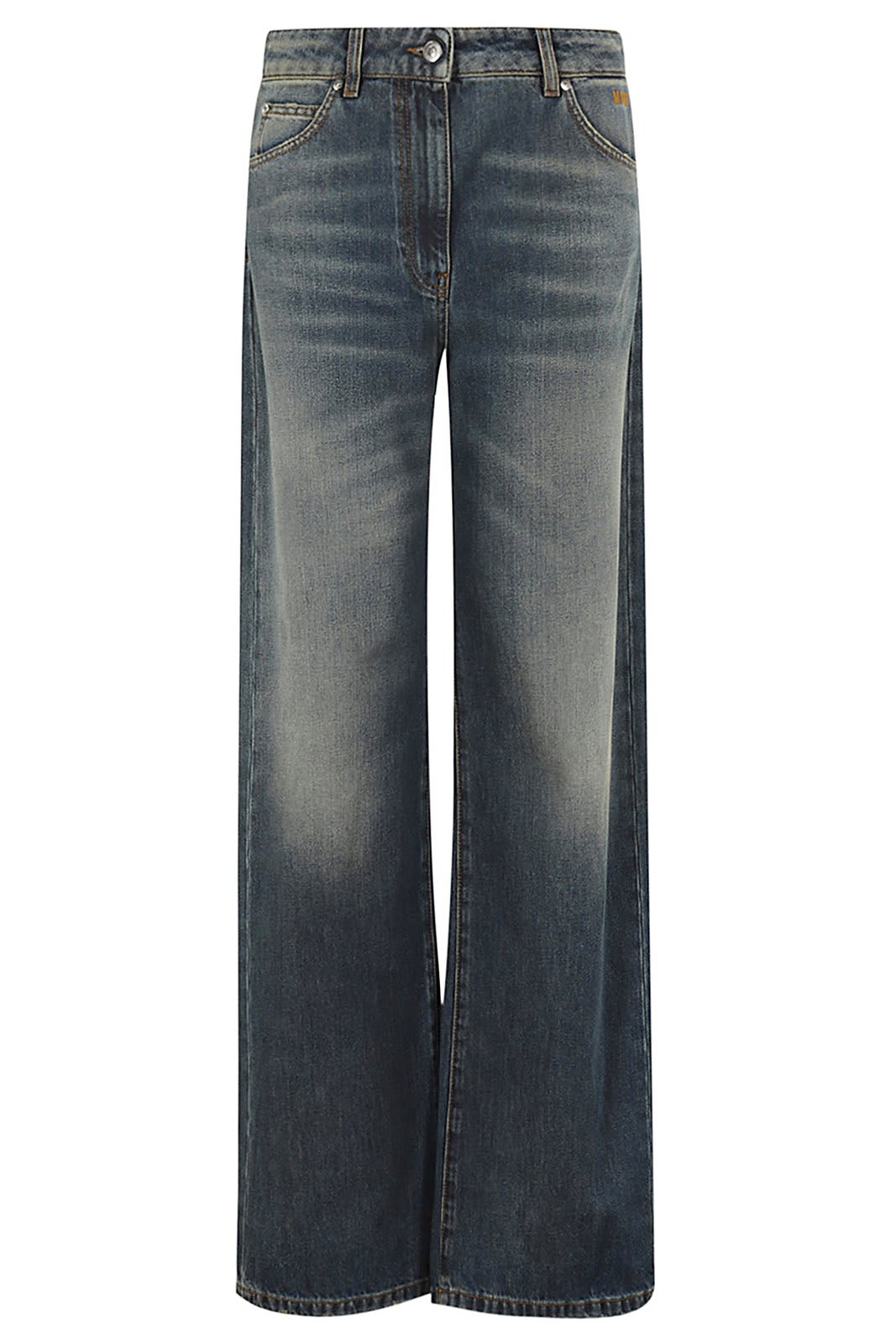 Shop Msgm Whisker Effect Wide Leg Jeans In Blue