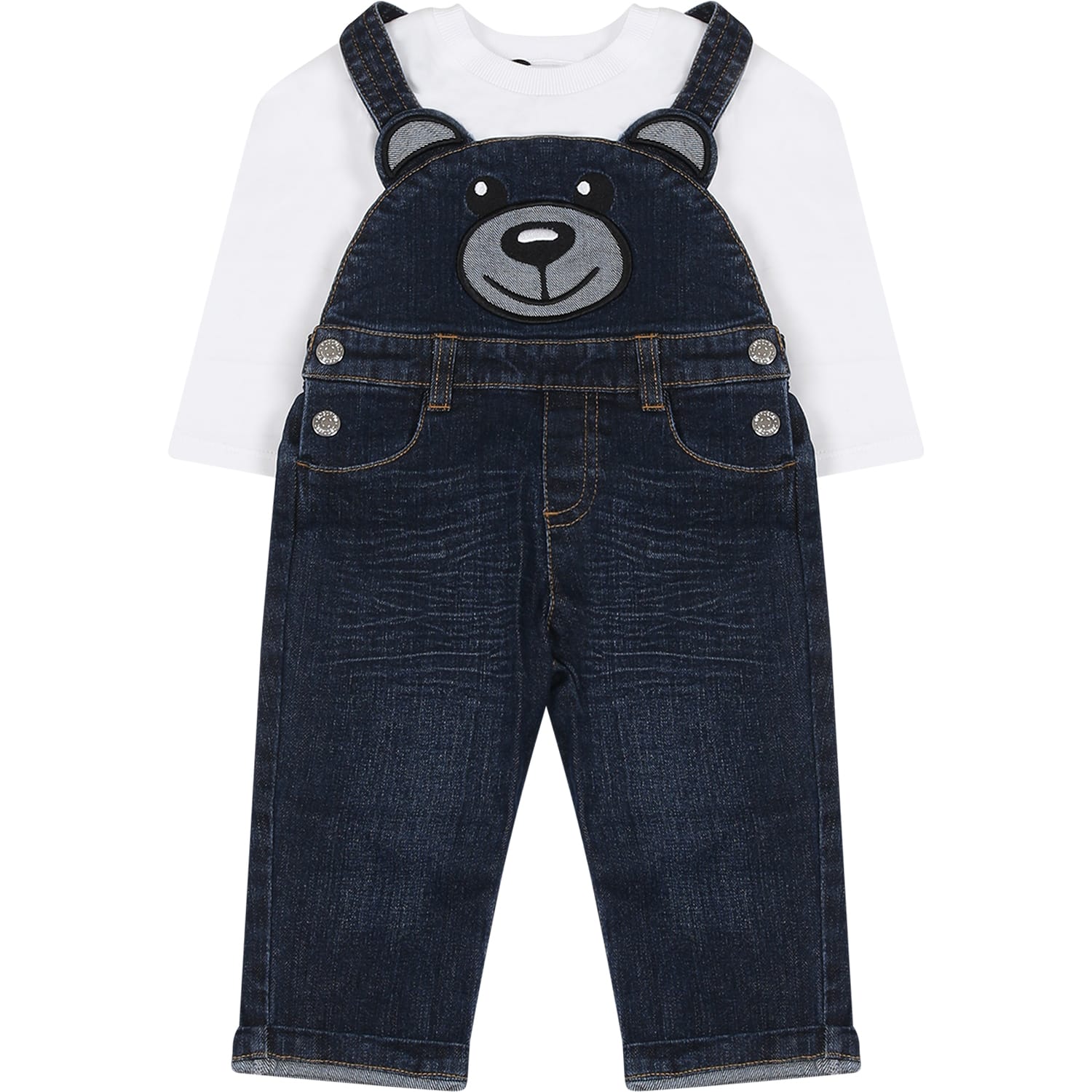 Moschino Kids' Blue Suit For Bay Girl With Teddy Bear In Denim Blue