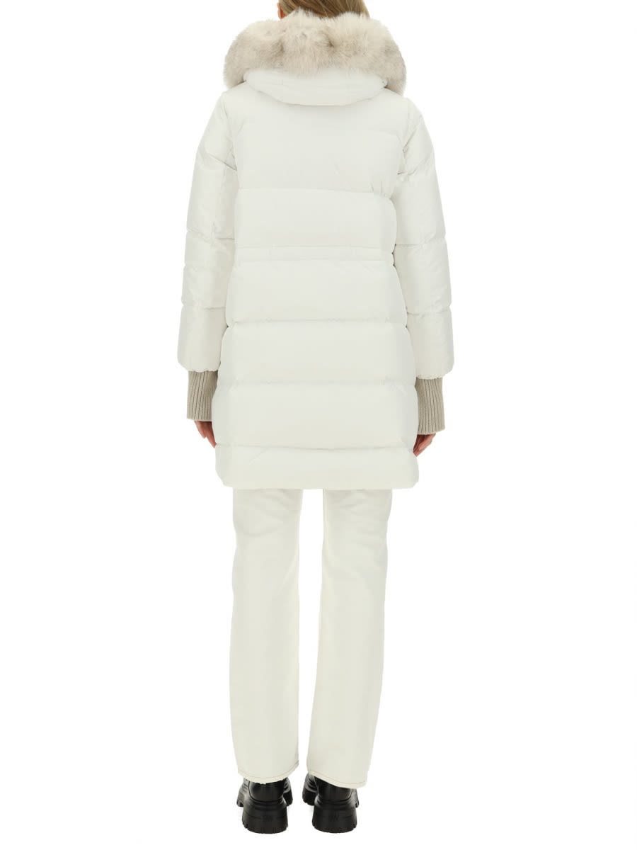 Moorer Long Quilted Coat Fur Hood In Multi