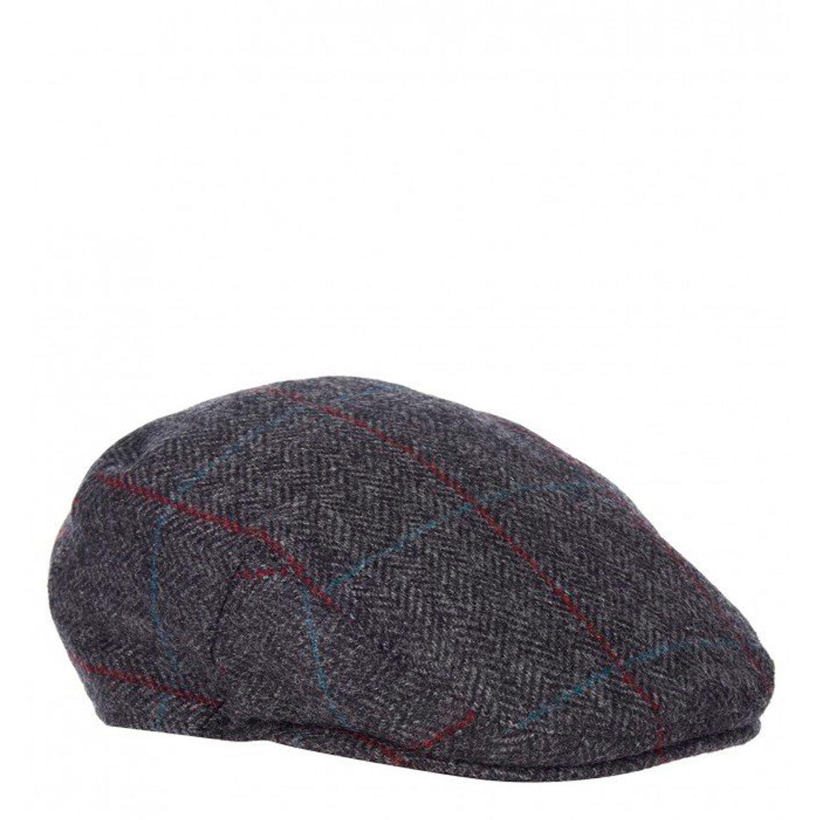 Barbour Crieff Flat Cap In Charcoal/red/blue
