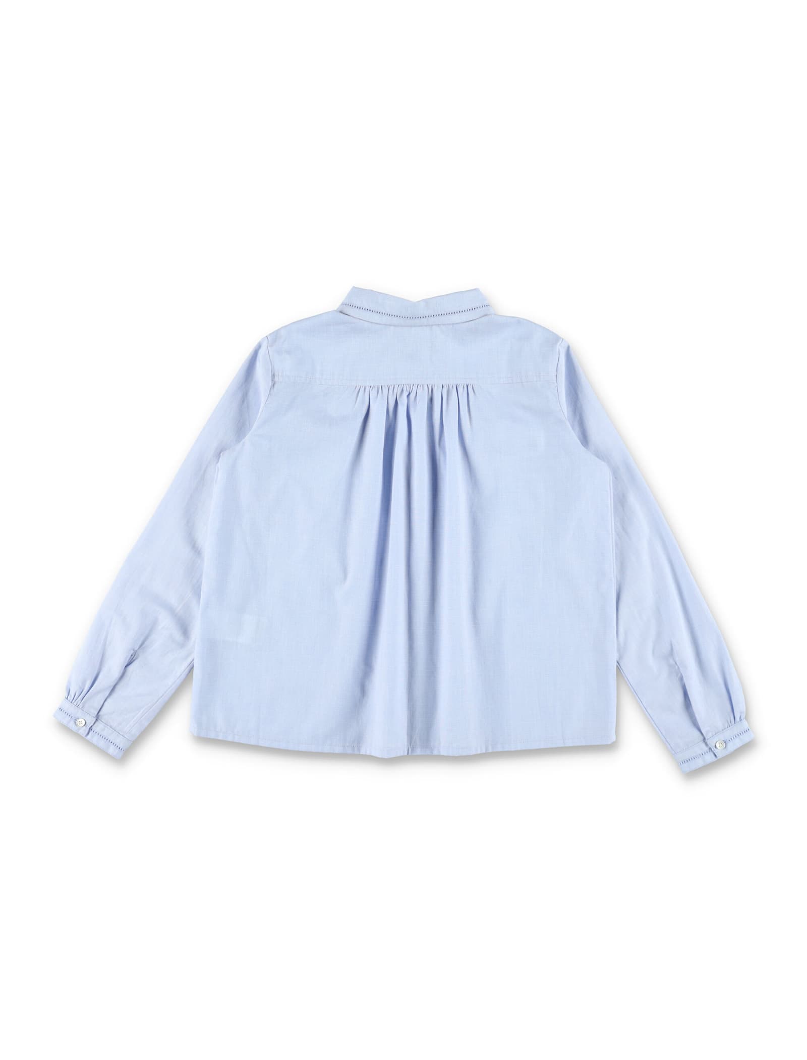 Bonpoint Light Blue Basiline Blouse With Embroidery In Brown