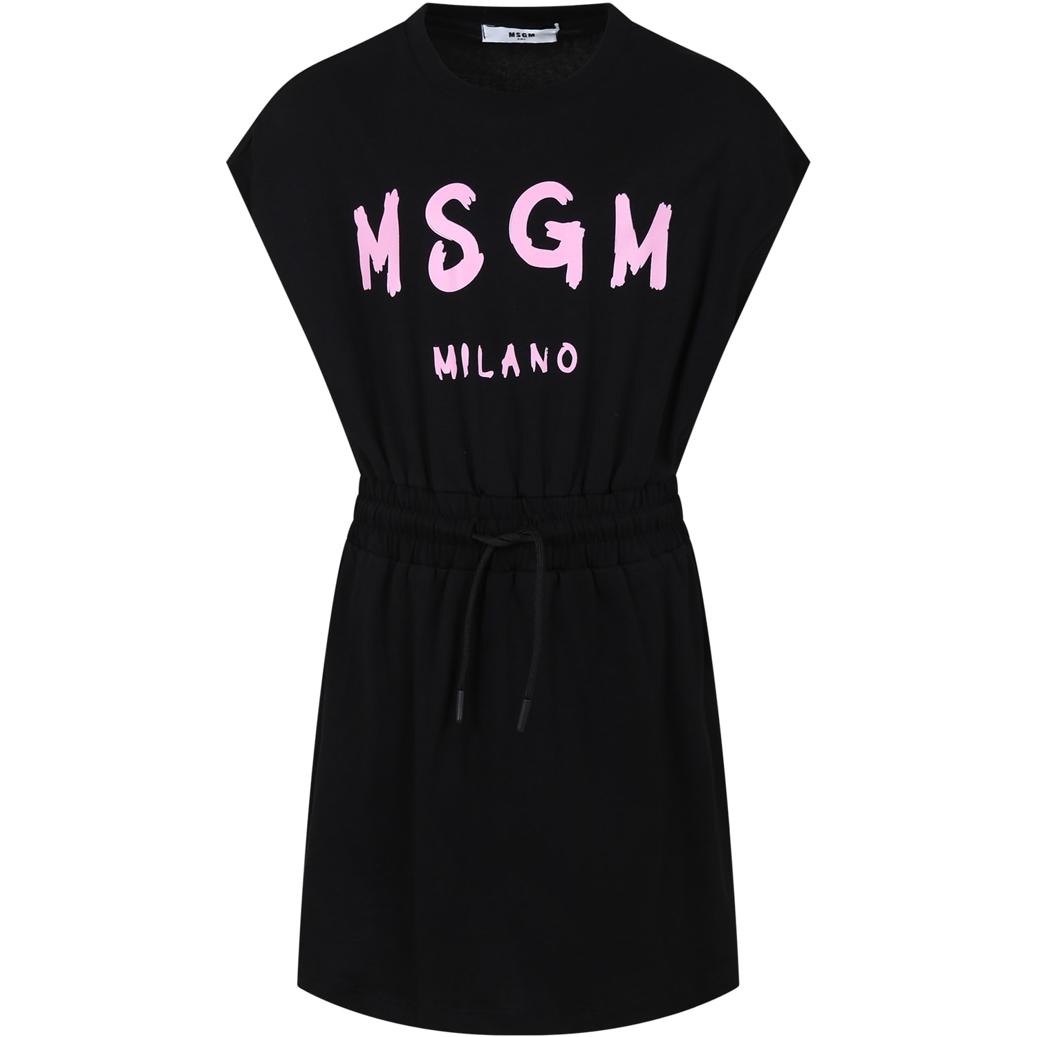 Msgm Vestito Nero Per Bambina Con Logo In Black