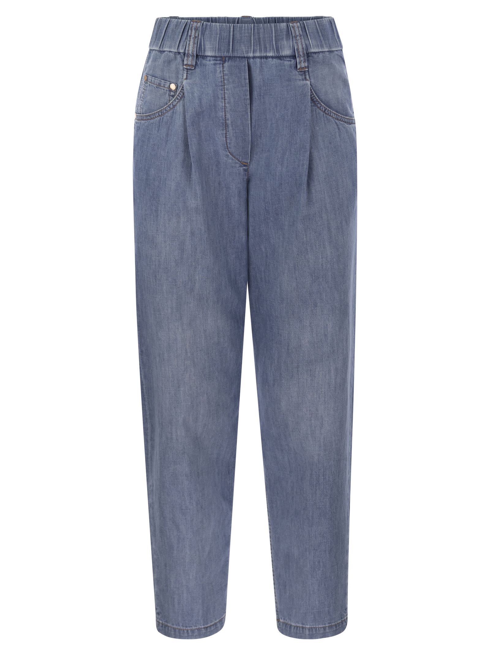 Lightweight Denim Baggy Trousers With Shiny Tab