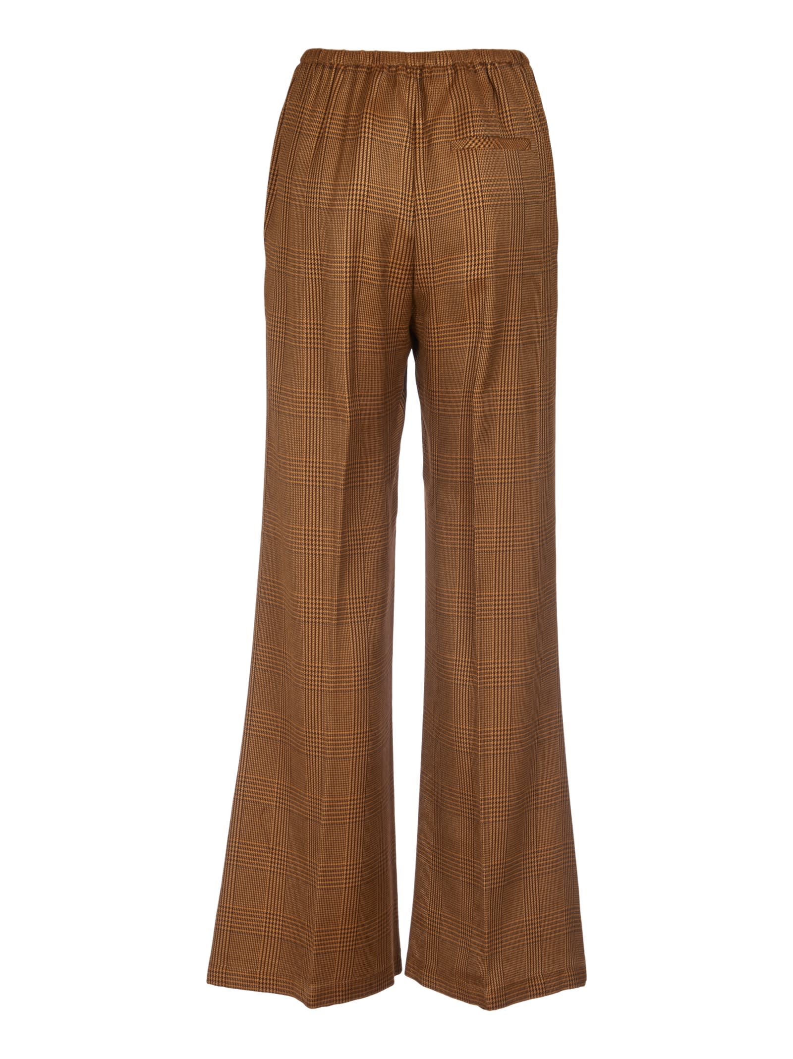 Shop Forte Forte Check Patterned Elastic Waist Flared Trousers In Caramel