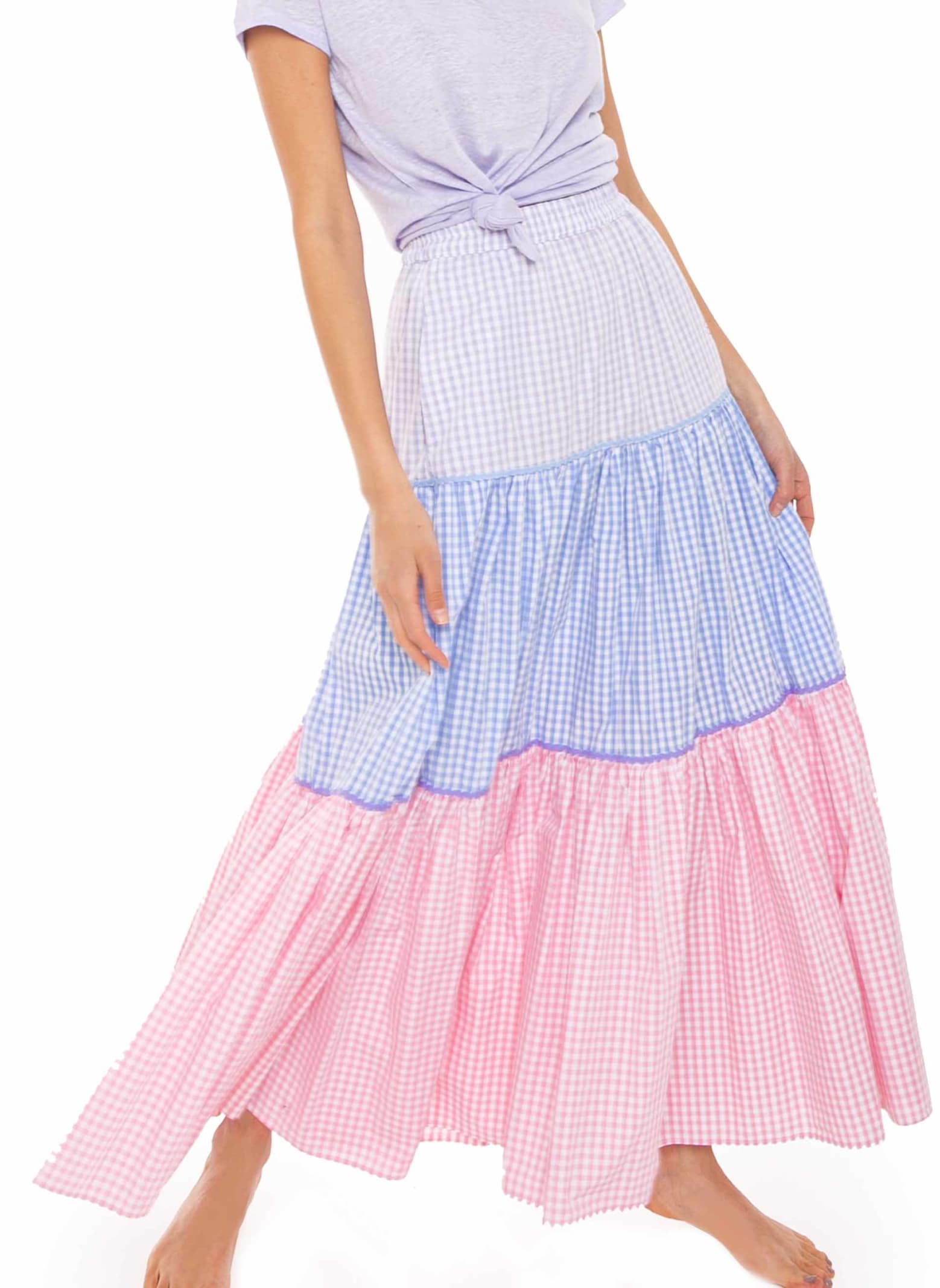 Shop Mc2 Saint Barth Gingham Print Cotton Skirt In Multicolor