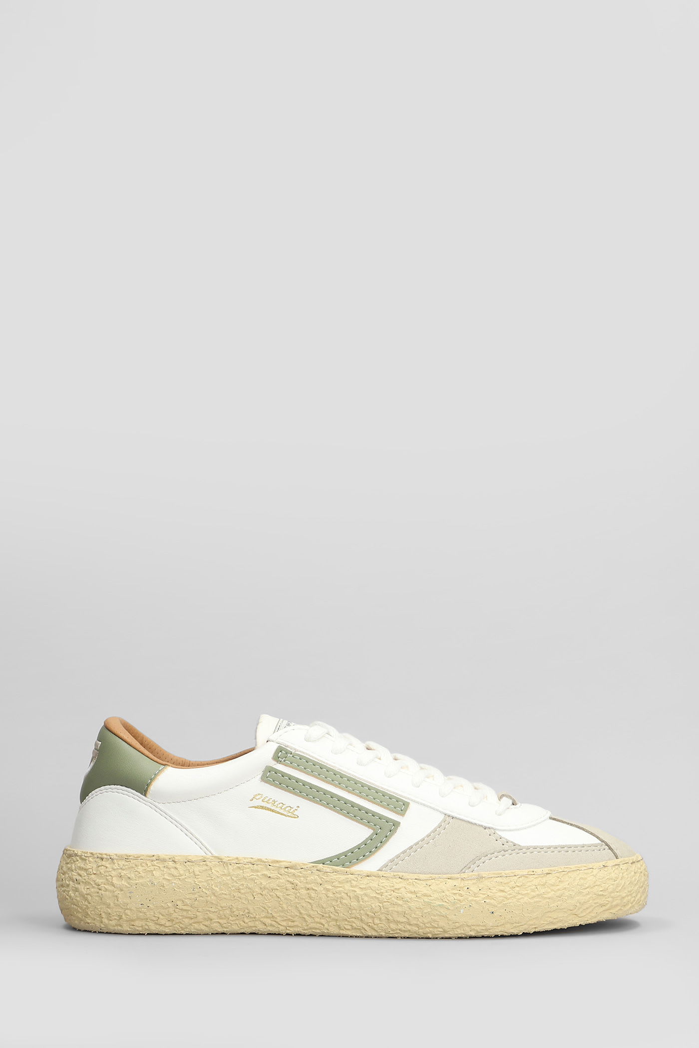 Puraai Olive Spring Sneakers In White Leather