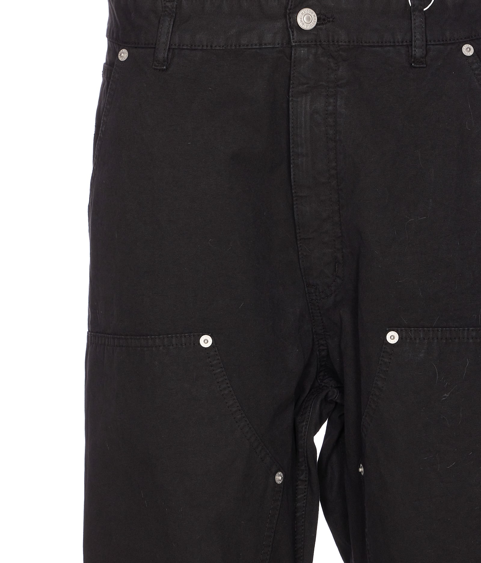 Mm6 Maison Margiela Black Jeans With Multi-pocket Design And Silver Rivets In Black